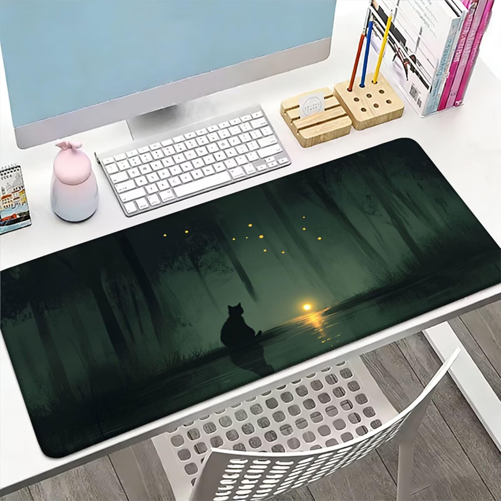 Podkładka pod mysz XXL 900 x 500 x 3 MM, duża zielona podkładka pod mysz z wodoodporną i gumową antypoślizgową podkładką pod kot pod ręką zszyte krawędzie, poprawia precyzję i szybkość dla gracza W