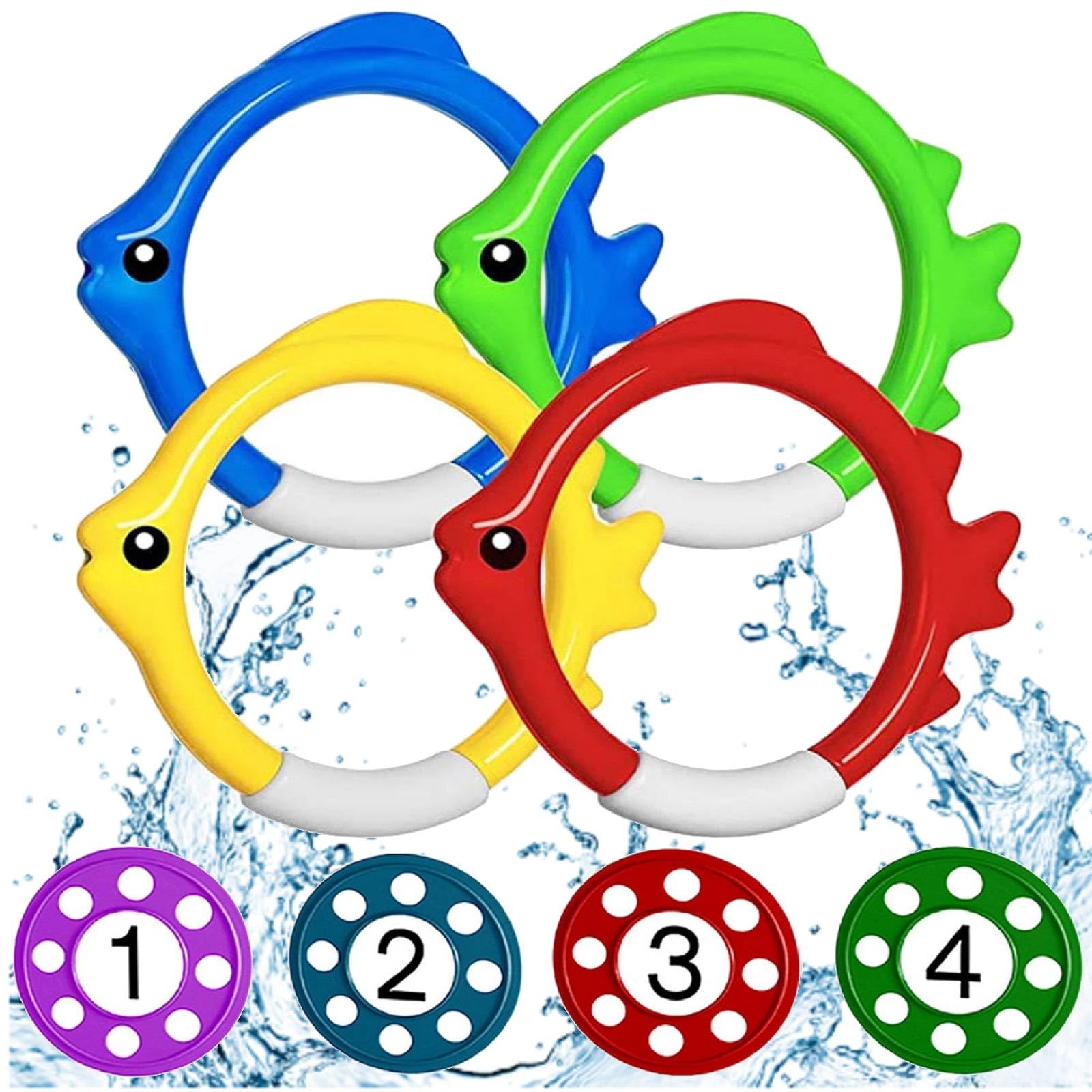 Juguetes para Nadar bajo el Agua, Juguete Acuático para Piscina​, Juguetes de Buceo, 4PCS Anillo de Pez de Buceo y 4PCS Piscina de Discos de Buceo Juguetes de Piscina Entrenamiento Juego