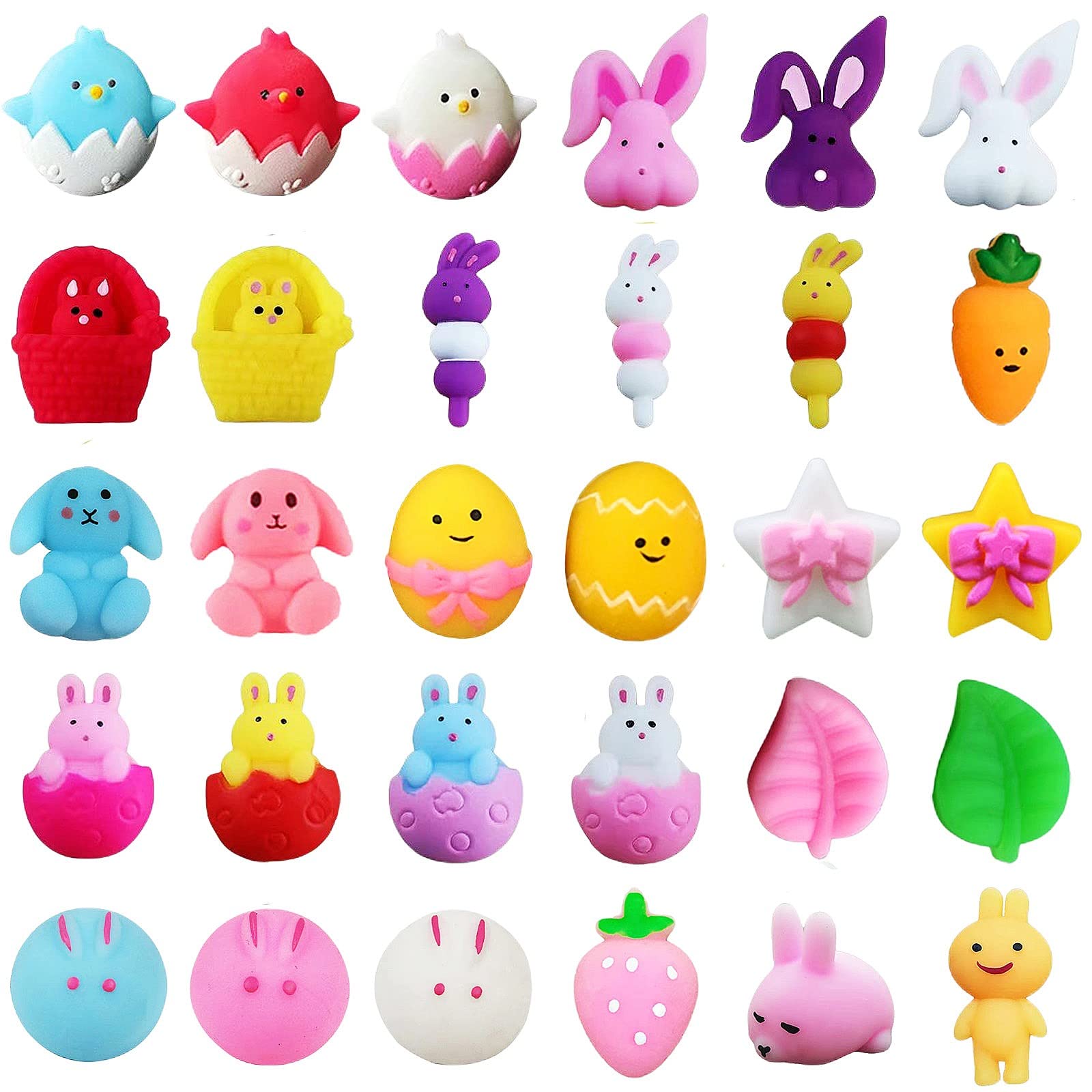 Easter Mochi Squishy Toys Party Bag Fillers,30Pack Mini Bunny Eggs Moochies Squishies Fidget Squishy Toys,Small Cute Moshi Rabbit Kawaii Squeeze Moji Toys Party Bag Fillers for Kids Easter Party Gift