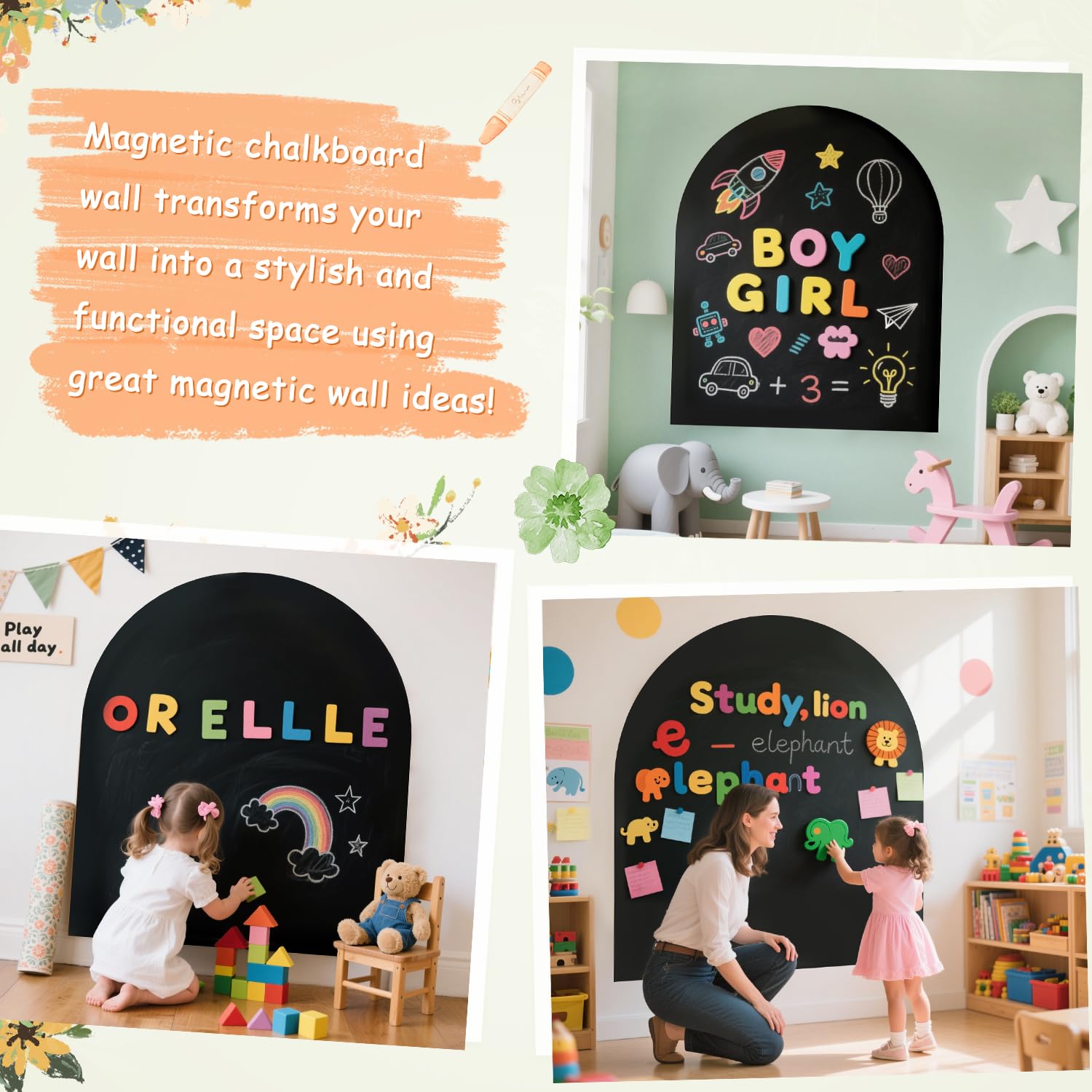 FUHSY Tableau mural magnétique 100 x 80 cm noir avec plusieurs accessoires pour la salle de jeux à la maison
