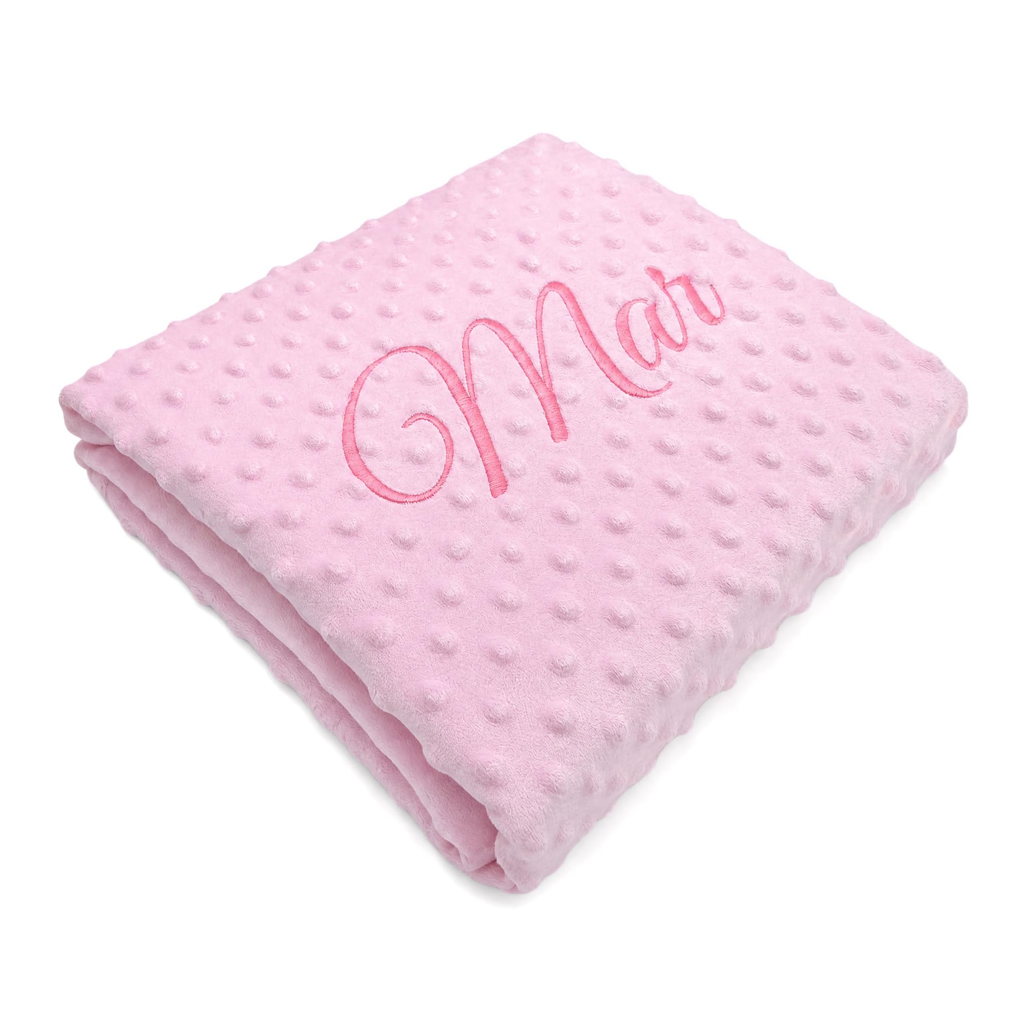 Manta de bebe personalizado con su nombre bordado, manta de copito (Rosa)