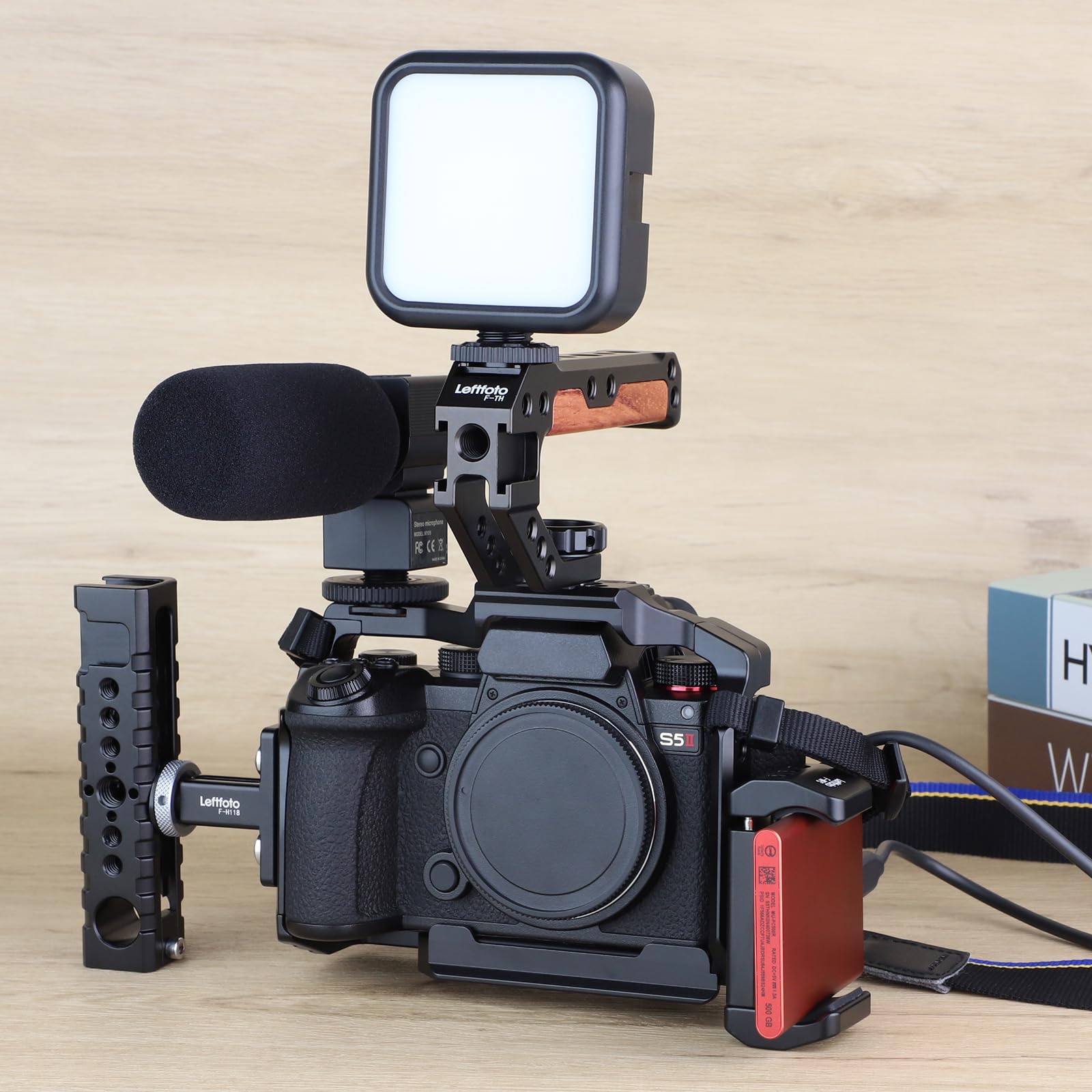 Leftfoto Cage de caméra S5 pour Panasonic LUMIX S5 II – Cadre de protection avec base Arca, rail NATO et filetages ARRI, compatible DJI RS2 – Prise de vue vidéo Vlog