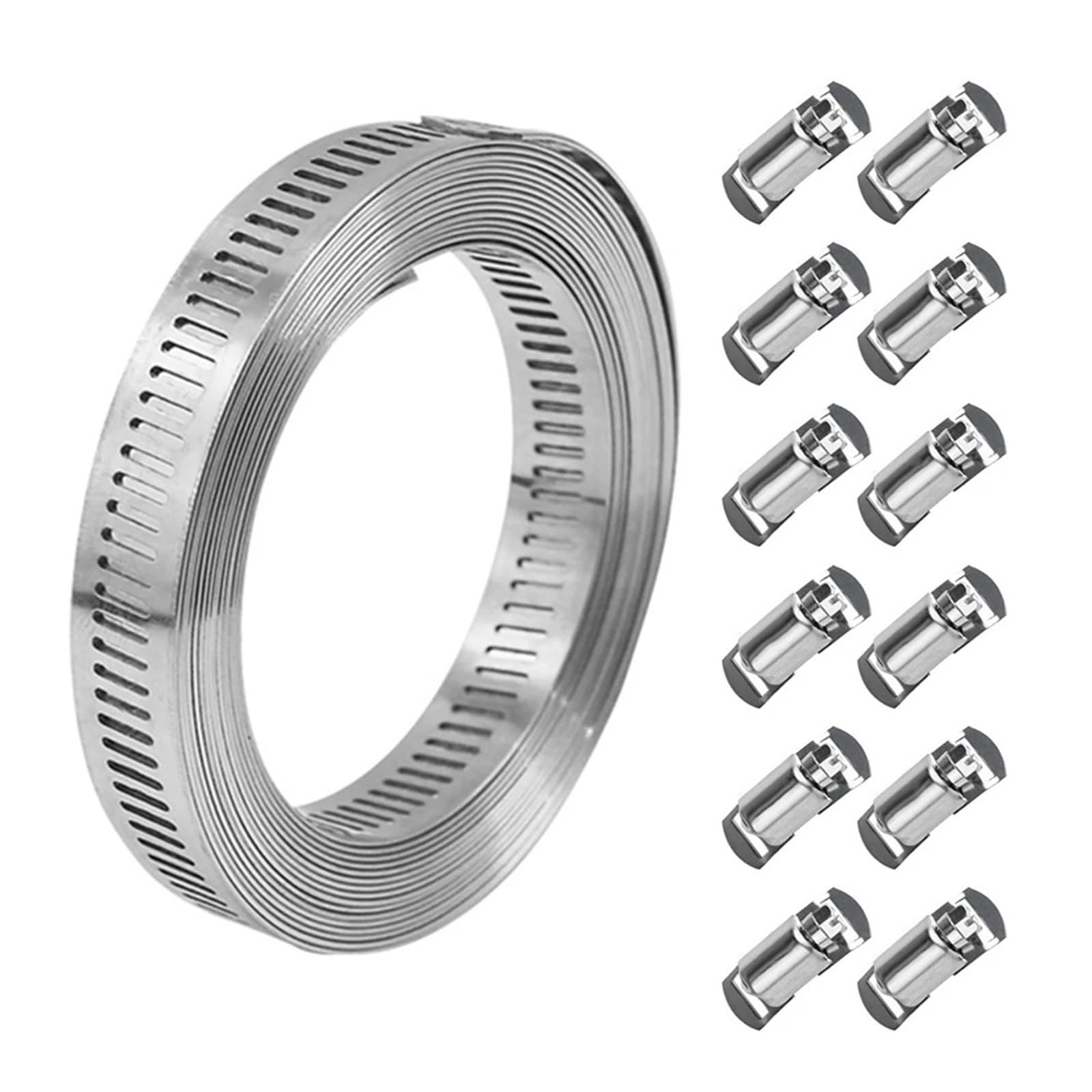 1set Stainless Steel Hose Clamp Strap with Fasteners Worm Adjustable Gear Pipe Ducting for Tube