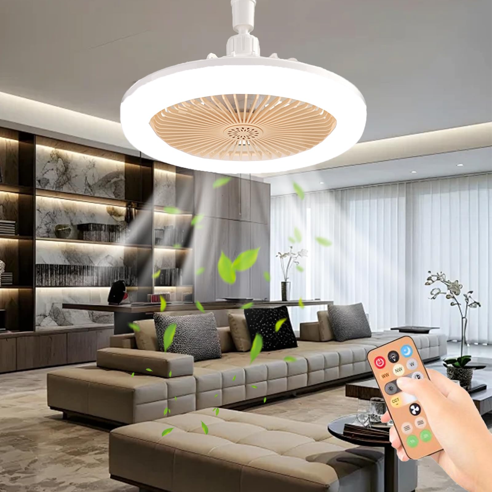 LLELEMAMO Remote Control Aromatherapy Ceiling Fan with Light, Small Ceiling Fan with Light, Timing, 3 Color Dimmable LED, 3 Speeds for Kitchen Bedroom Basement Dining Living Room (Beige)