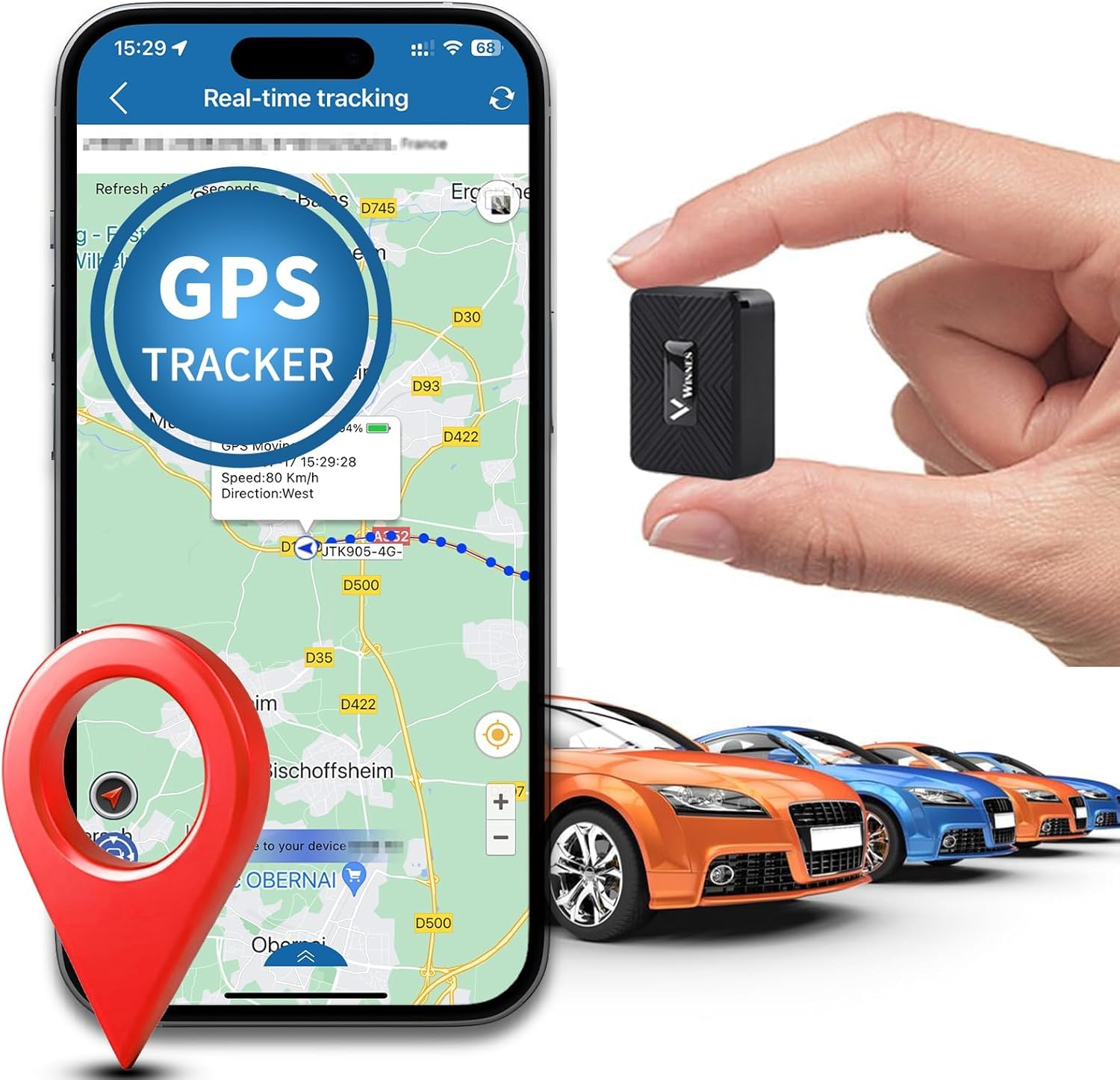 Tracker GPS Voiture Sans Abonnement Mini TK913, Mini Traceur GPS Moto Suivi en Temps Réel, Historique de Navigation Alarme Géo-Clôture, Localisateur APP Gratuite pour Voiture, Moto, Électrique, Enfant