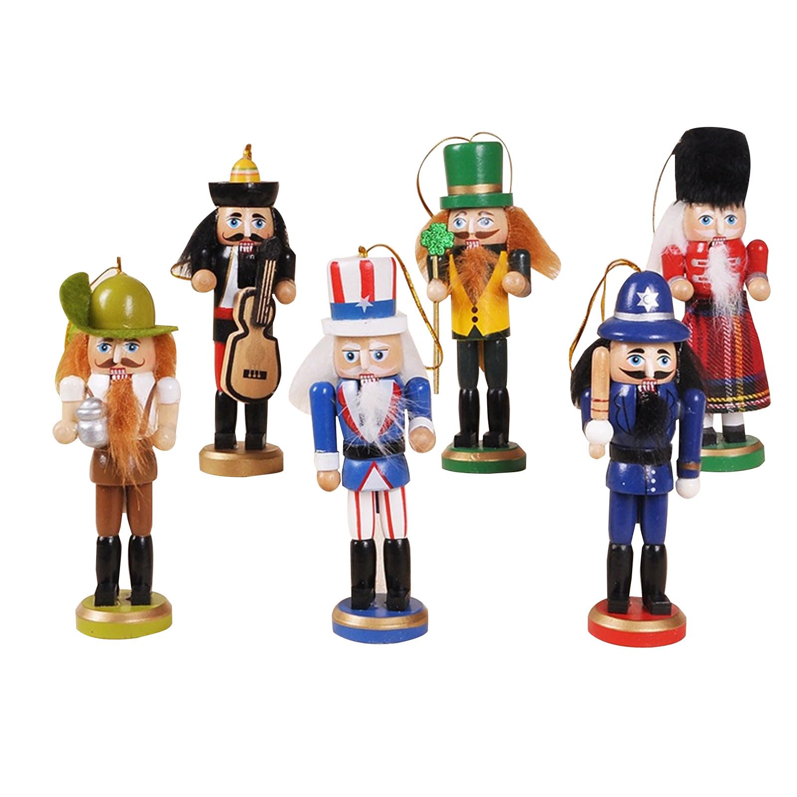Jazuaiao Multifunction Playing Instrument Christmas Wood Nutcrackers Soldier Ornament 6pcs / set Ornament for Festival Party Christmas Tree Hanging Ornaments
