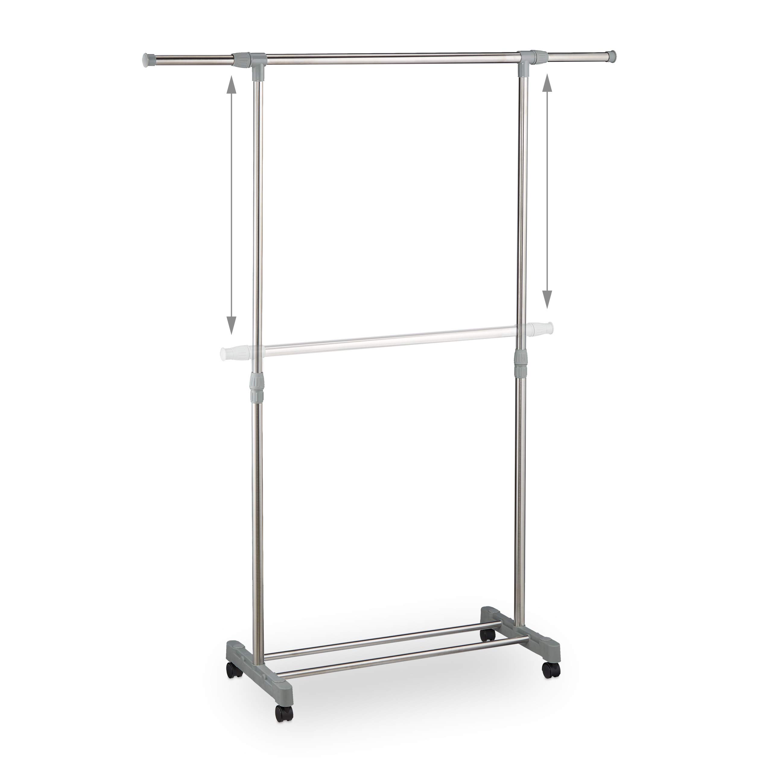 Relaxdays Wieszak na ubrania na rolkach, z drążkiem na ubrania i półką, regulowany: wysokość 95-165 cm, szerokość 94-160 cm, srebrny