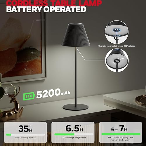 Miniatura 2 de Honeywell Paquete de 2 lámparas de mesa inalámbricas recargables  M1 Sunturalux Lámpara de escritorio LED portátil de 5200 mAh, funciona con pilas,