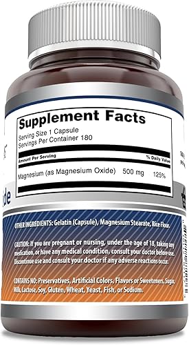 Miniatura 5 de Amazing Formulas Suplemento de óxido de magnesio, 500 mg por porción, 180 cápsulas, sin OMG, sin gluten, fabricado en Estados Unidos