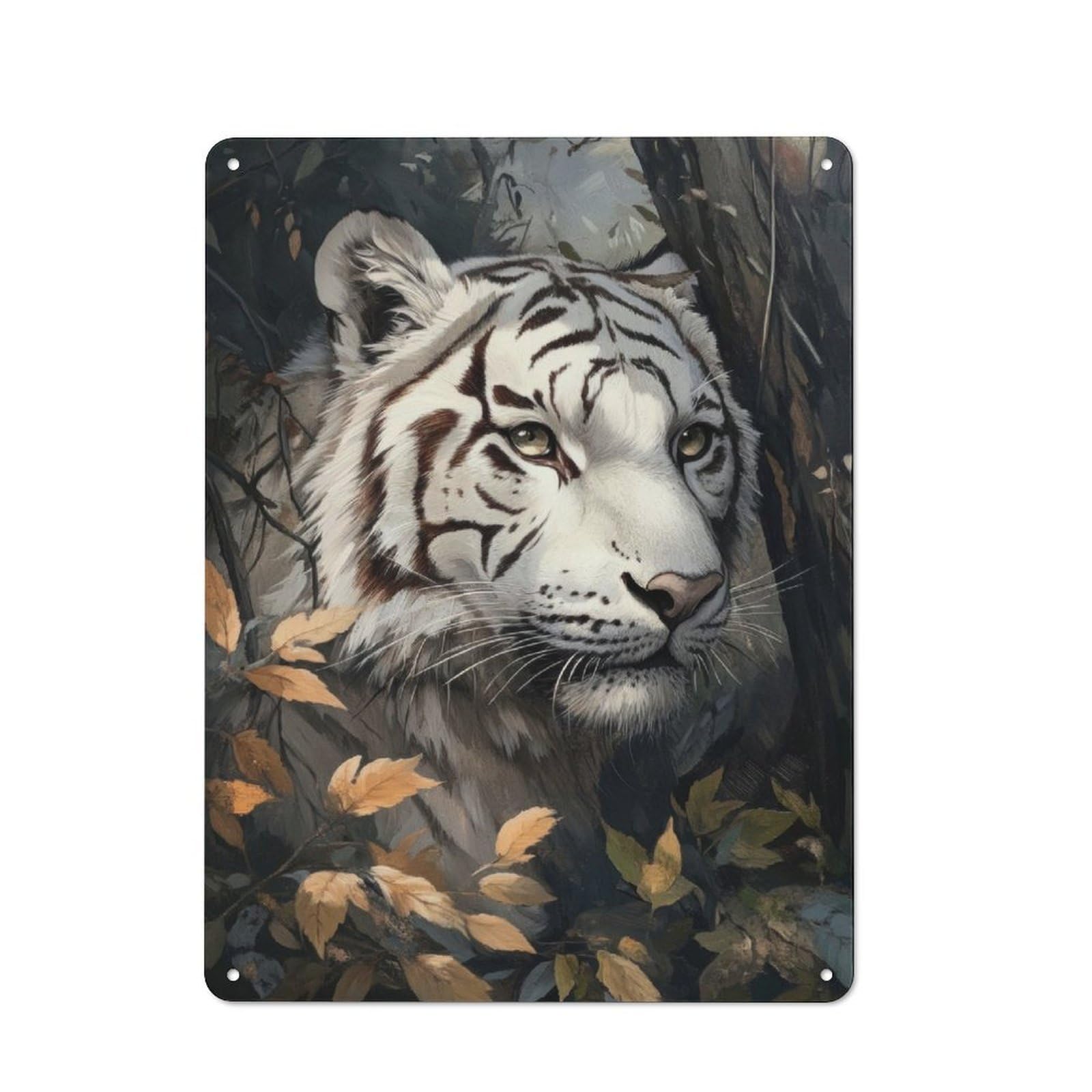 Junmoney White Tiger Portrait Vintage Metal Sign 40X30cm For Hobby Room Or Studio, Housewarming Present For People Styling Hobby Room And Studio