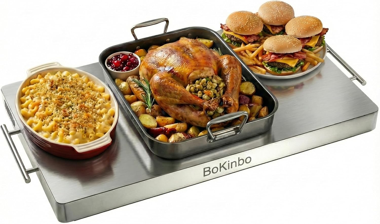 Electric Warming Tray 550W Large 22”x16” Stainless Steel Top, Food Warmer with Adjustable Temp Control, Food Warmer for Buffets, Parties, Dinners, Full Surface Heating Keep Food Hot, Silver