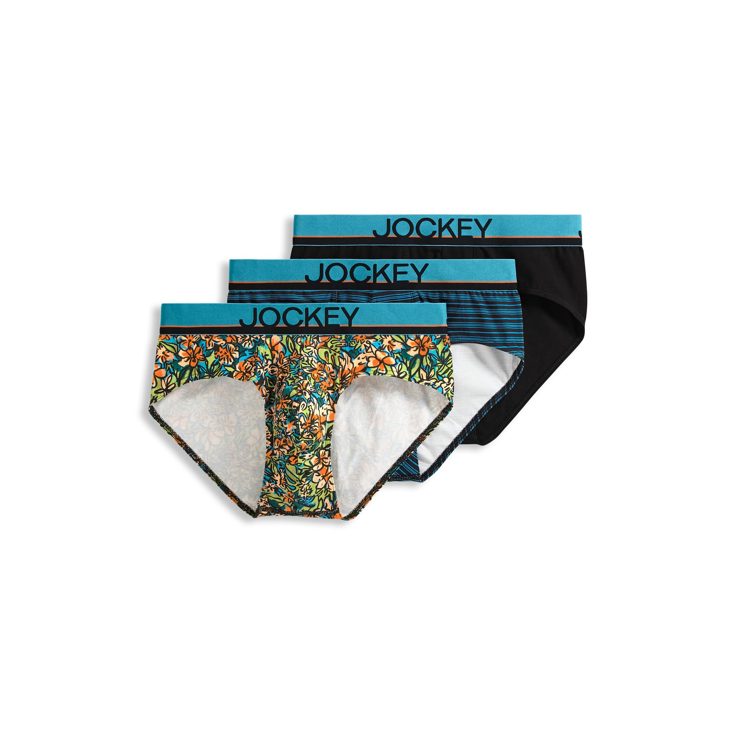 Jockey Men's Underwear True Style Brief - 3 Pack, Bright Tropics/Black/Shoreline Stripe, XL