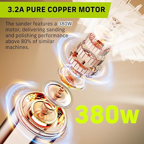 Miniatura 2 de Lijadora orbital de 3.0 amperios (360 W), lijadora orbital aleatoria de 14000 RPM con 6 velocidades variables, kit de lijadora eléctrica de palma de