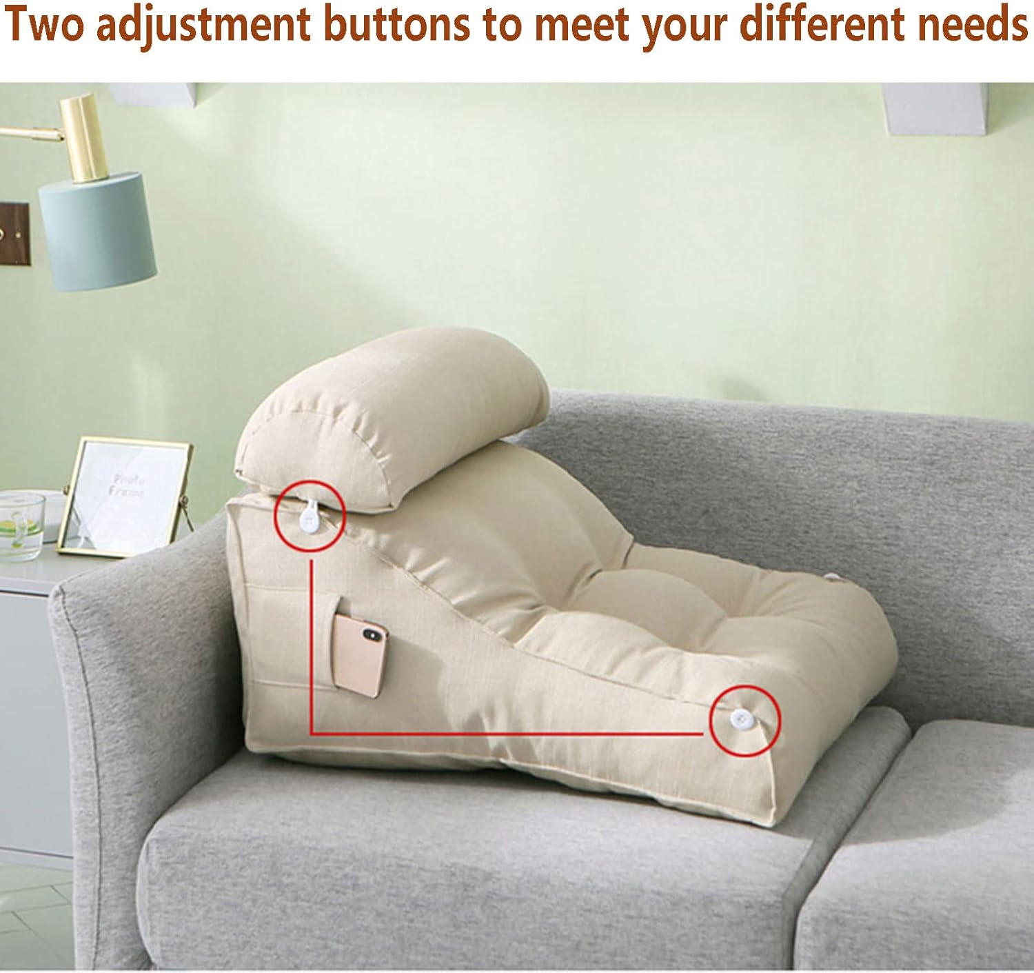 Wedge Pillow Deluxe Reading Pillow Decorative Reading Pillow Triangular TV Pillow Lumbar Pillow Bed Rest Pillow, Great for Reading Or Gaming On The Bed/Sofa/Floor (Ice Silver 55×60×30 CM)