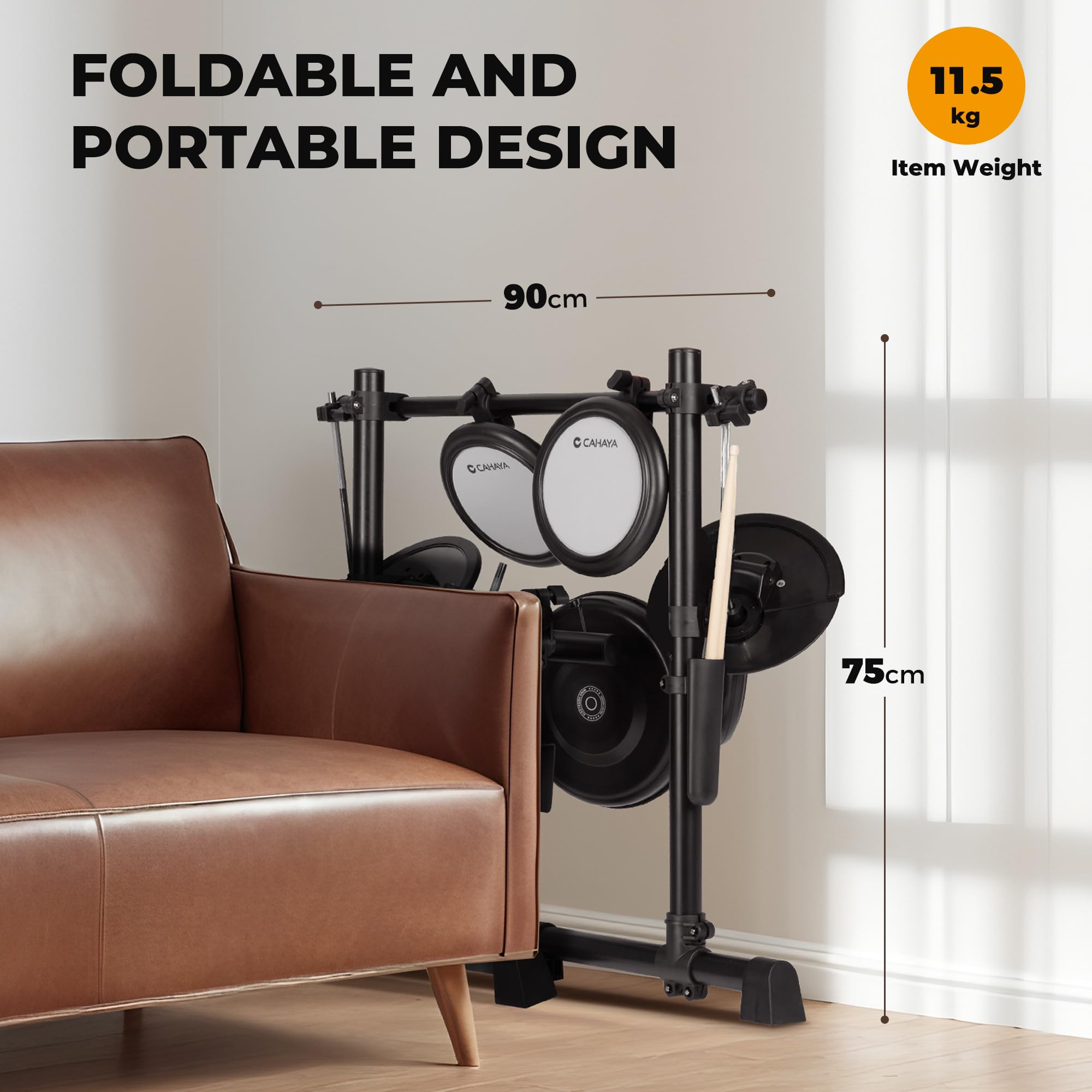 CAHAYA Batería Electrónica con Pads de Malla: Dual Trigger y 350 Sonidos – E-Drum Kit con Caja de 8", Kit Completo con Banqueta, Auriculares y Baquetas – Ideal para Niños y Principiantes