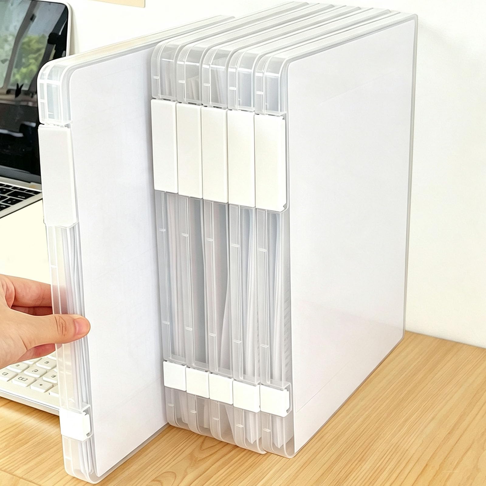 SIMIAOchen 6 PCS Plastic A4 Storage Boxes with Lids, Clear Plastic File Storage, with Secure Locking Lid, Dustproof, Water-Resistant Plastic Box Files, for Scrapbook Supplies, School, Office and Home