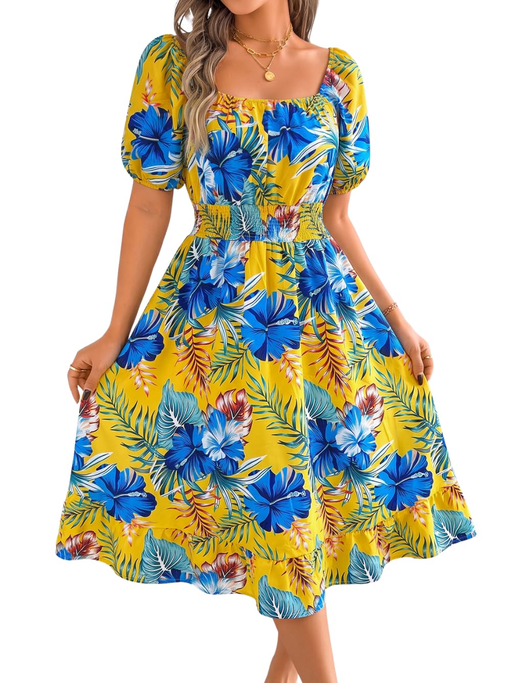 Off Shoulder Hawaiian Dress Tropical Knee Length Luau for Women