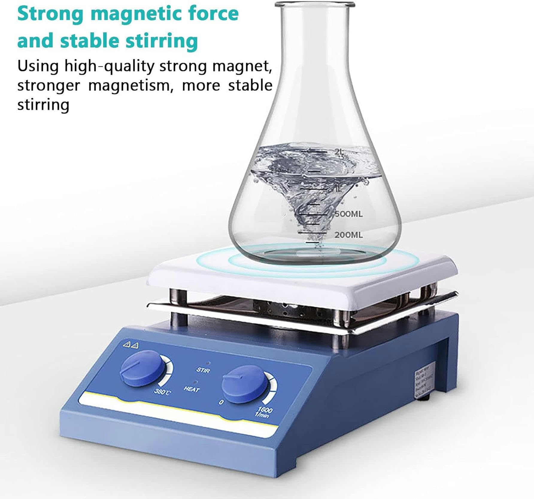Sprzęt laboratoryjny podgrzewane mieszadło magnetyczne 1 L/3 l/5 l, podwójne pokrętło sterujące, prędkość: 0 do 1600 obr/min, płynna regulacja prędkości, HS-1 L/1 sztuka