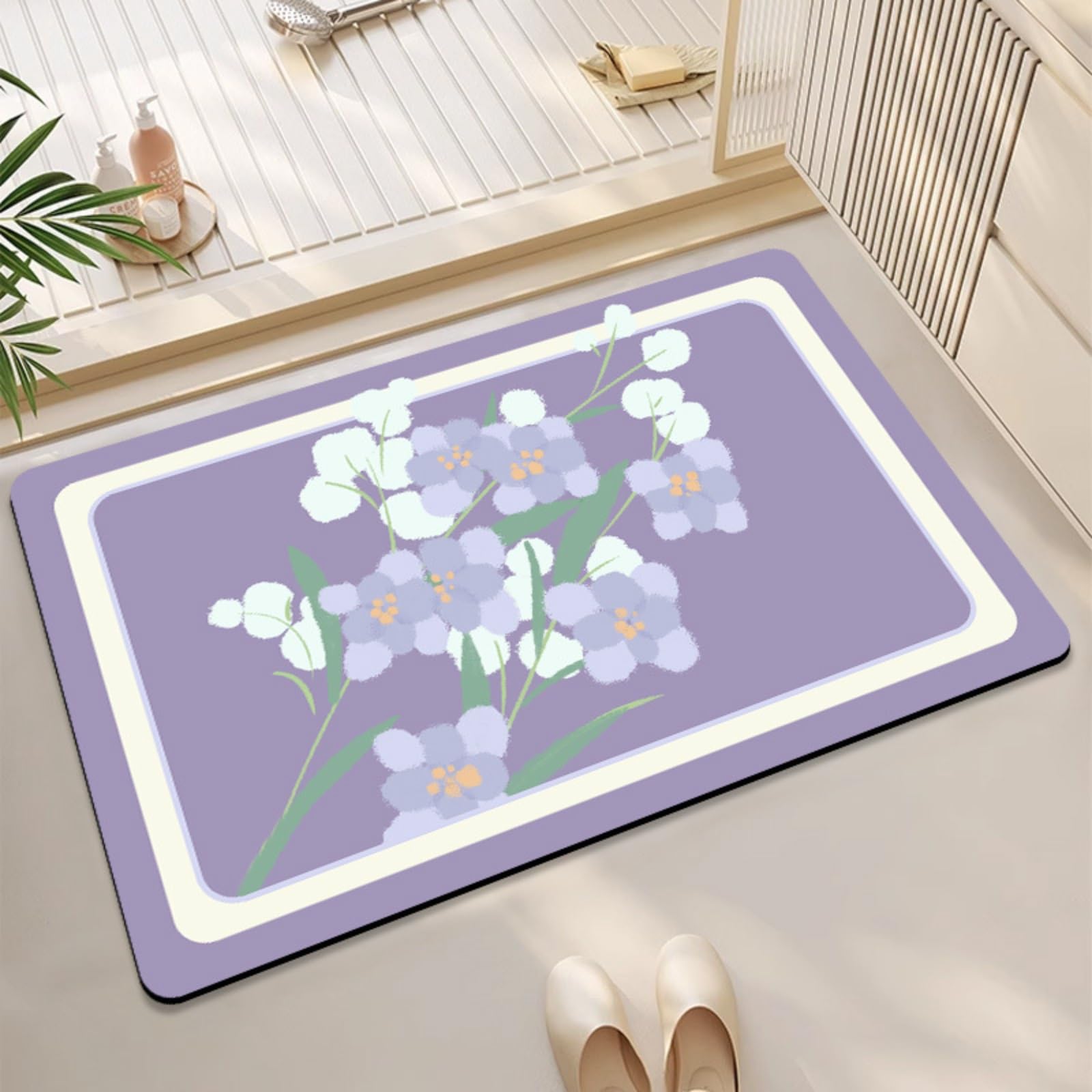 Tapis de bain à fleurs irrégulières et tapis de sol décoratif pour terrasse et entrée 40x60cm
