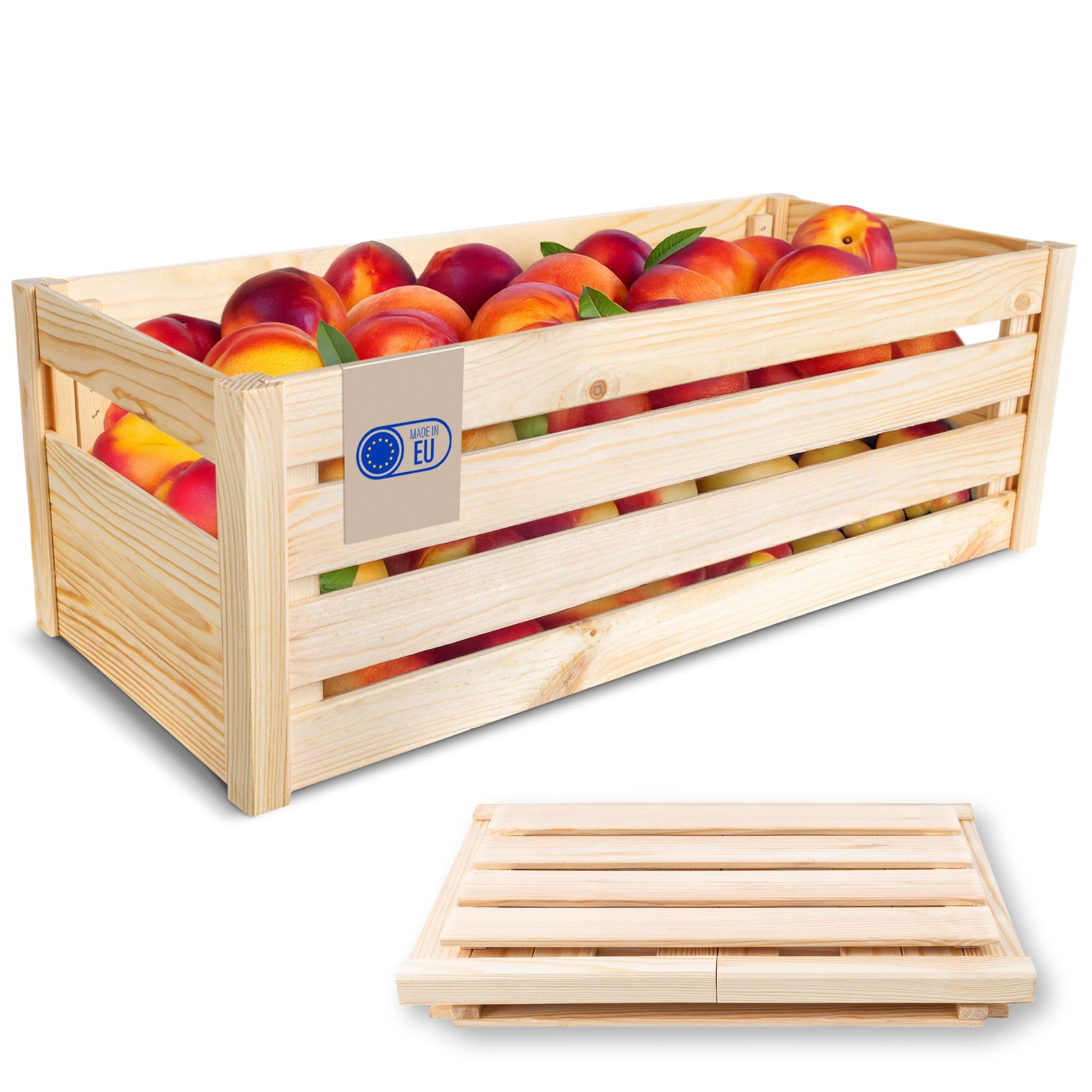 Creative Deco Caisse Pliante en Bois 69 x 29,​5 x 23,​5 cm Ajouré | Montage Simple et Sans Outil | Boîte de Conservation pour Fruits et Légumes | Rangement pour Cadeau, Jouets | Boite Décorative