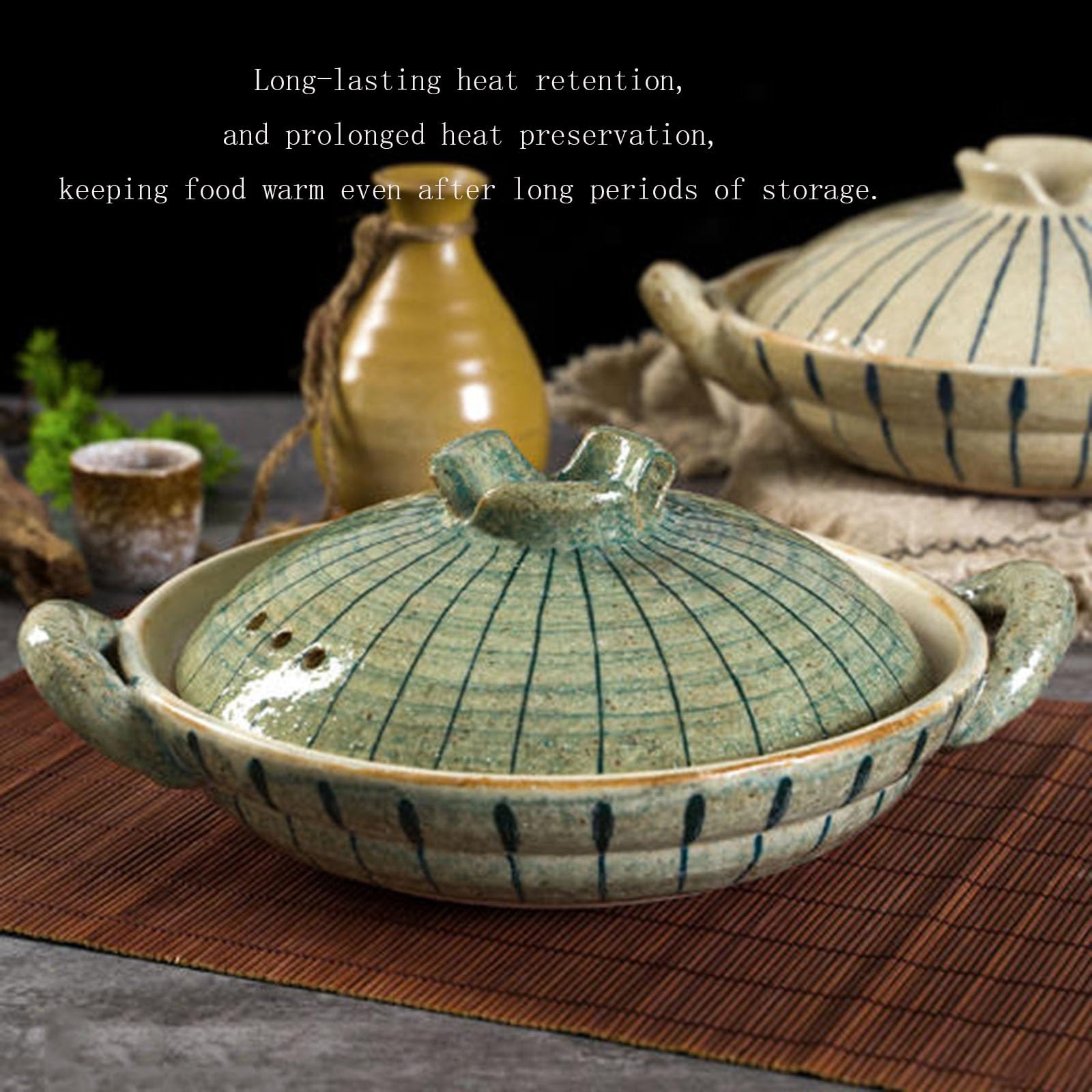 Pentola giapponese in terracotta, casseruola rotonda in ceramica isolata,