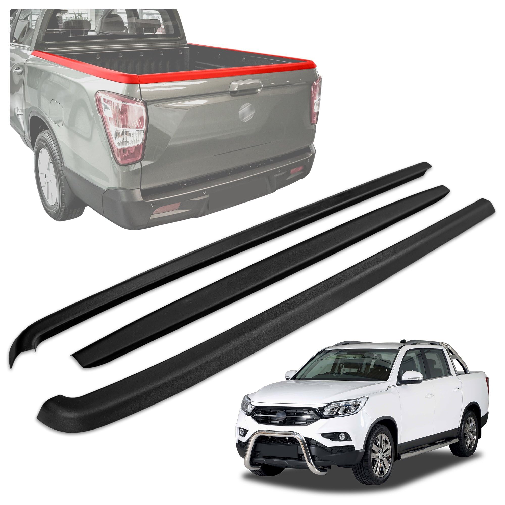 CHROMEMASTER Cubierta del Borde para la Superficie de Carga del Pick-up Compatible con SsangYong Musso 4D 2018+ | Tira Protectora para el Borde de Carga; Protección contra Rayones y Daños a la Solapa