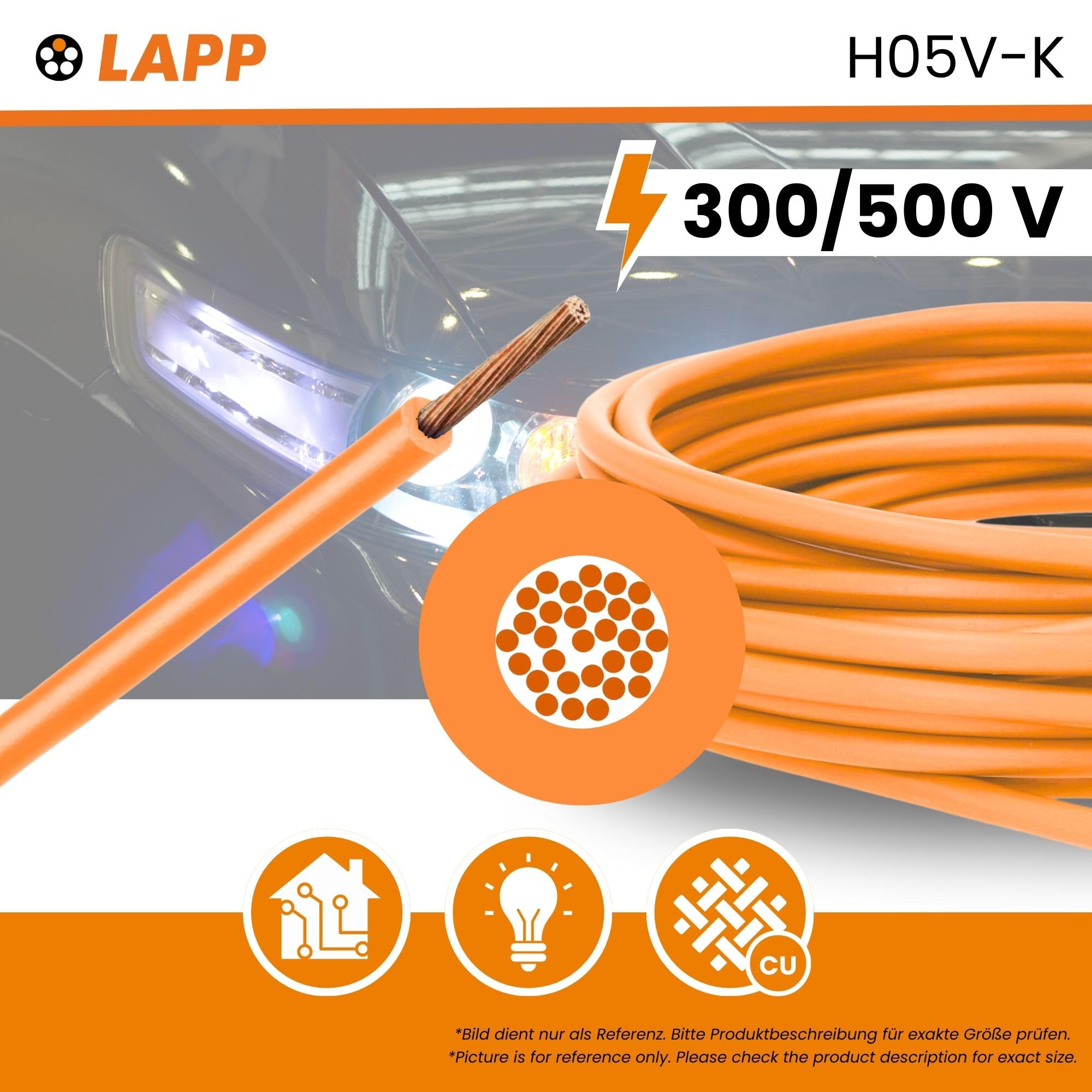 Lapp 4510092 H05V-K 0,75 mm² - Fil Simple PVC Orange - Câble Flexible