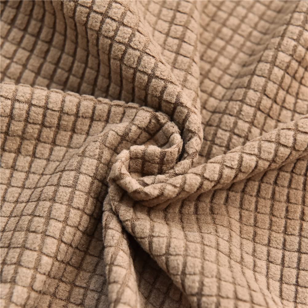 Highdi Housse de Fauteuil à Oreilles Extensible 2-Pièces Couverture de Fauteuil avec Housse de Coussin en T, Couleur Unie Jacquard Épaissir Strandmon Housse de Fauteuil Antidérapante (Chameau)