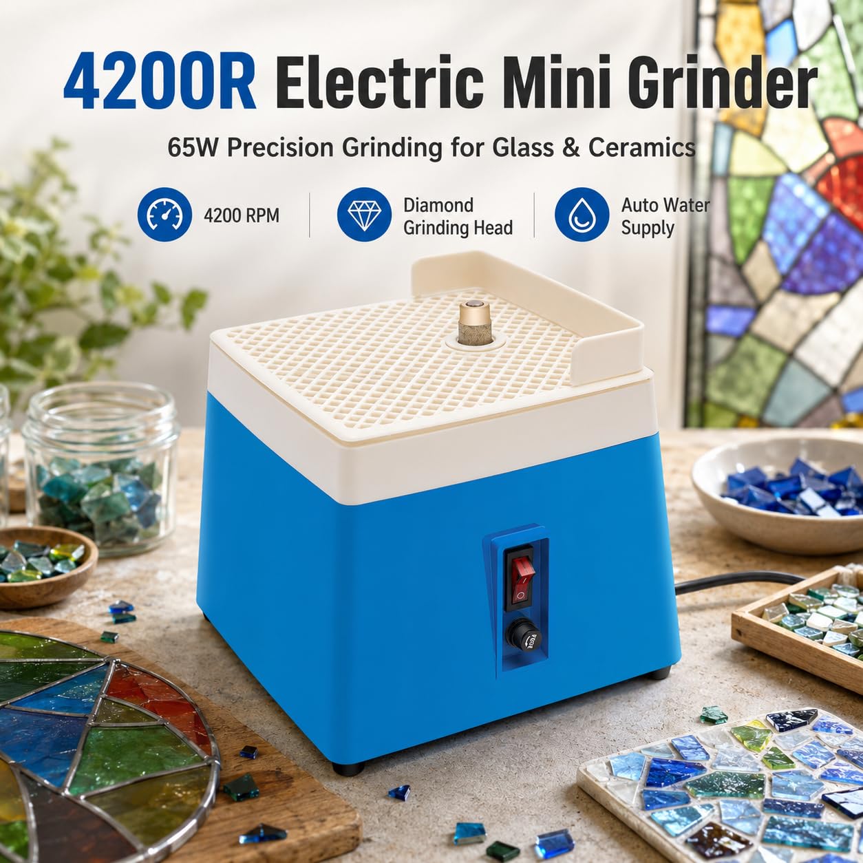 4200R Ponceuse électrique pour verre, mini broyeur électrique, puissance 65 W pour carreaux de mosaïque, vitrail, céramique, décoration de maison, artisanat