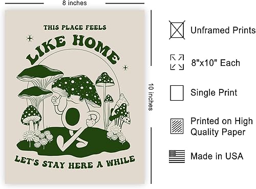 Miniatura 2 de Poster Master Póster con texto en inglés "This Place Feels Like Home", estampado retro de hongos, arte de rana genial, arte de citas positivas, arte