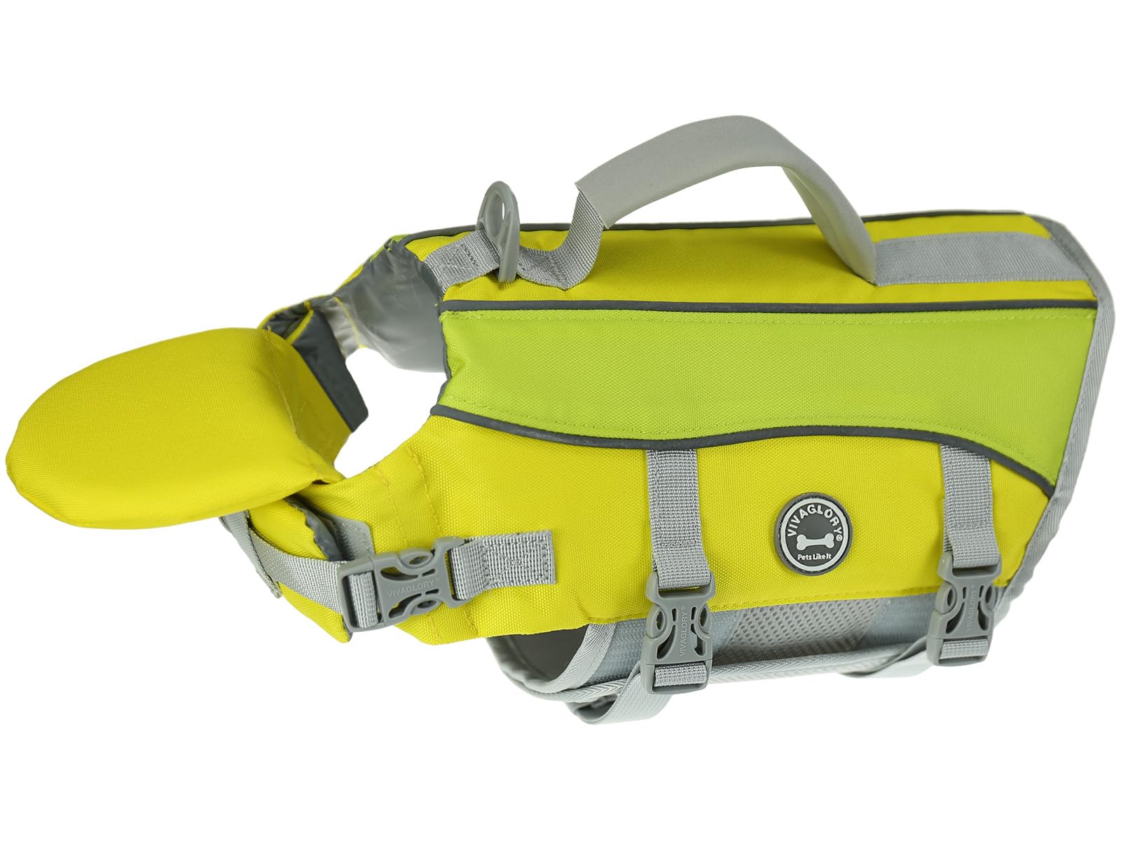 VIVAGLORY Dog Life Jacket with Removable Front Float, Life Vest with Reflective Trims & Extra Padding for Swimming & Boating, Yellow Grey, L