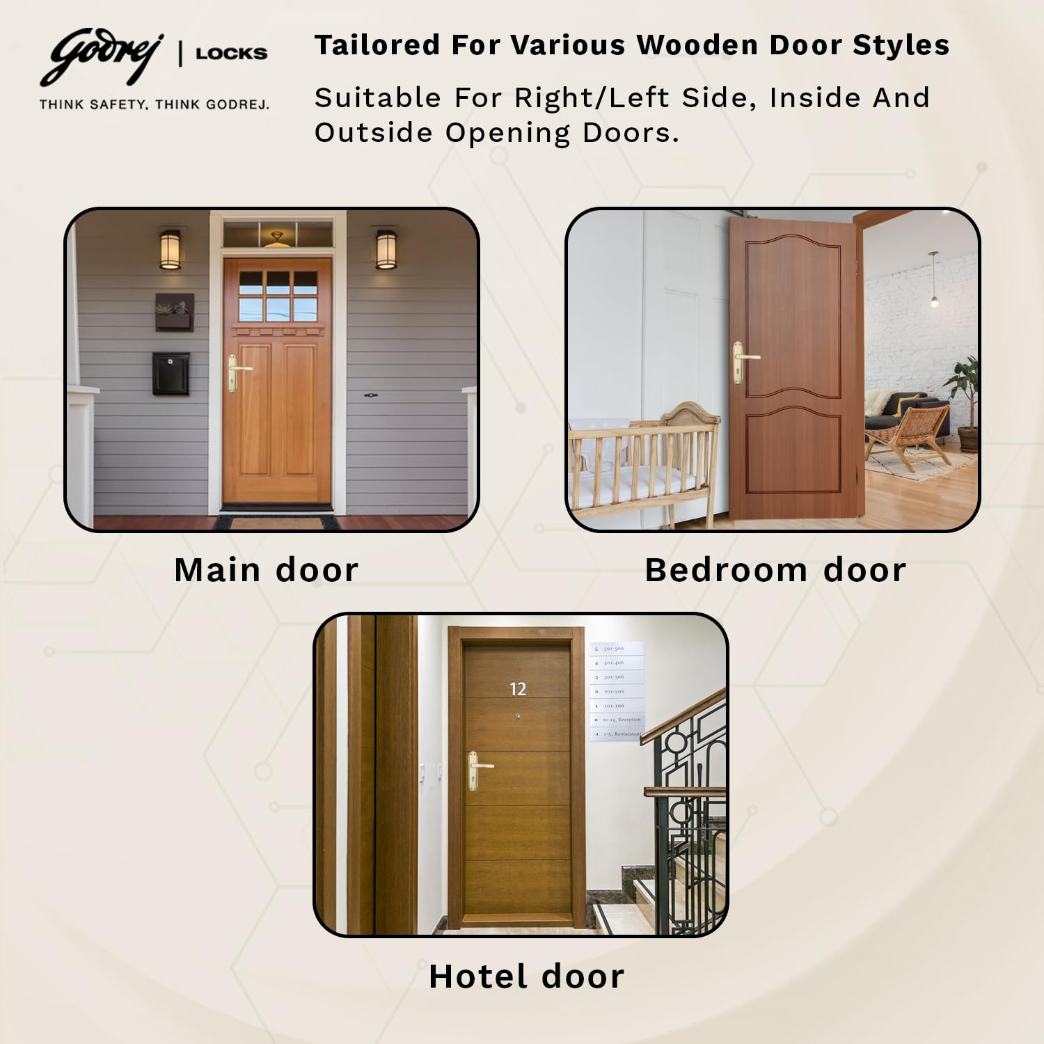 Godrej Mortise Door Lock Handle Set | 200mm Decor | 6-Lever Locking Mechanism | Reversible Latchbolt | Suitable for Left & Right Handed Doors (Brass Finish) — Amazon image 6