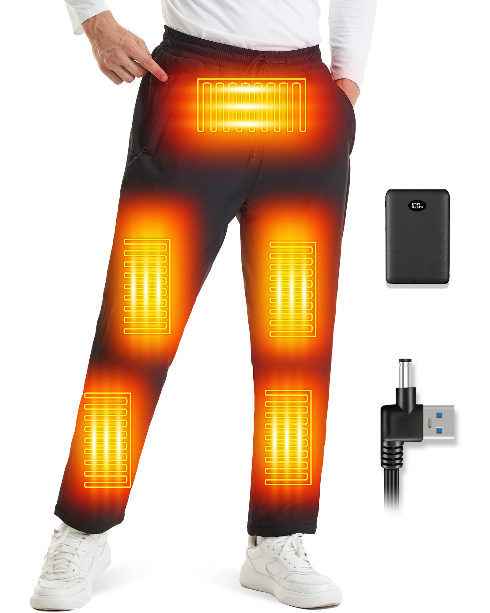 Beheizbare Hose Herren mit Powerbank Leicht Elektrische Heizhose Hosen für Outdoor Wandern, Wasserdicht, 8 Heizzonen