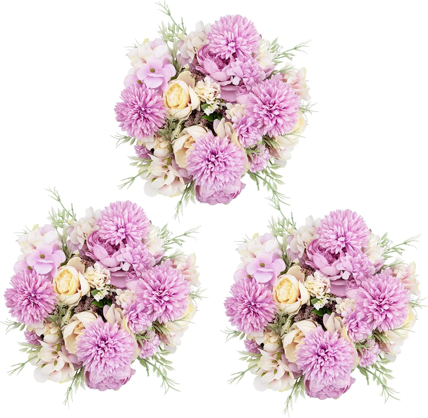 6 Pack Artificial Flowers, Fake Faux Peony Silk Hydrangea Plastic Carnations Daisy Realistic Flower Arrangements for Wedding Decoration Table Centerpieces, for Home Office Party Decor (Purple)