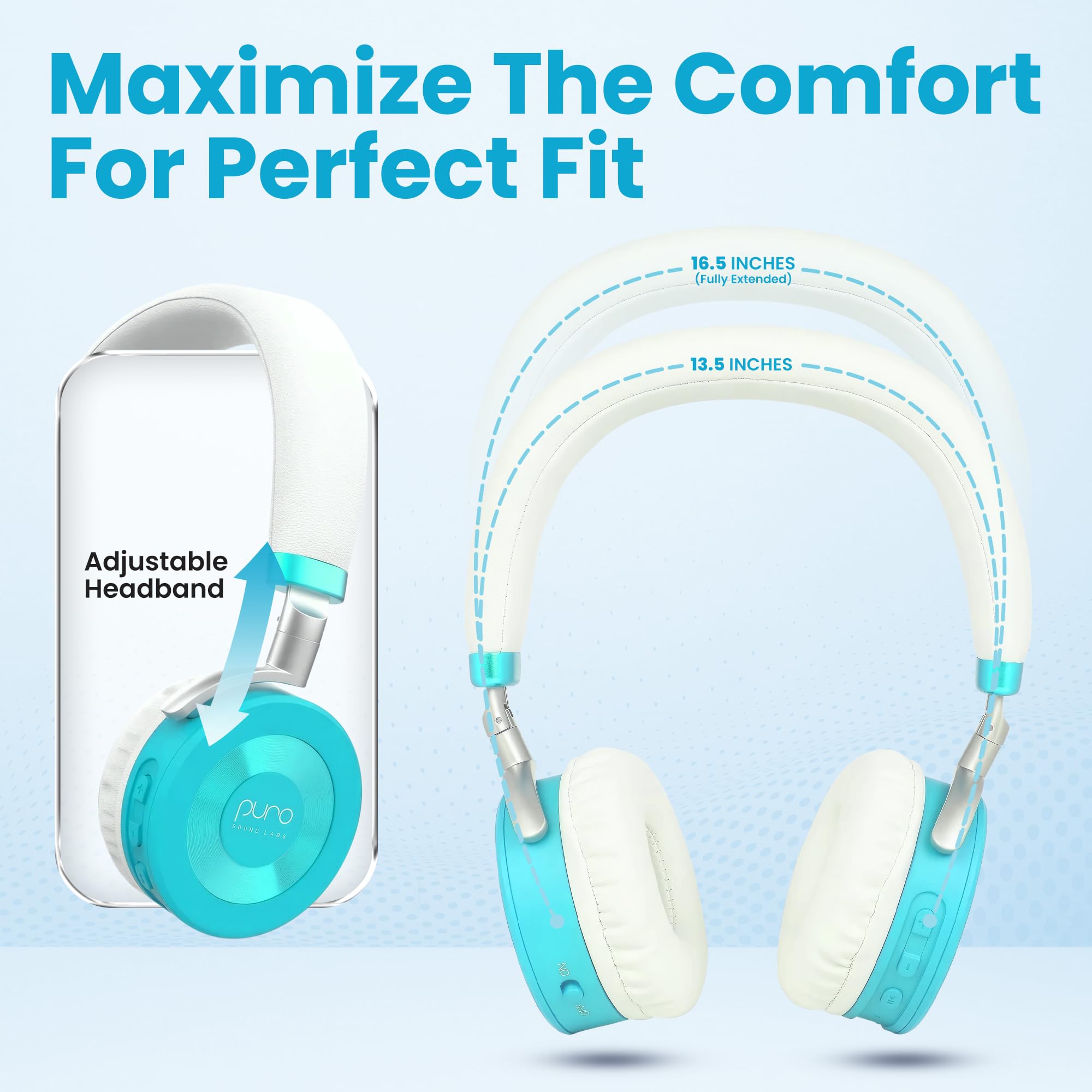 Puro Sound Labs JuniorJam Plus - Auricolari con limitazione di volume per bambini, limite di 85 dB, cuffie Bluetooth regolabili per tablet, smartphone, computer, 22 ore di autonomia