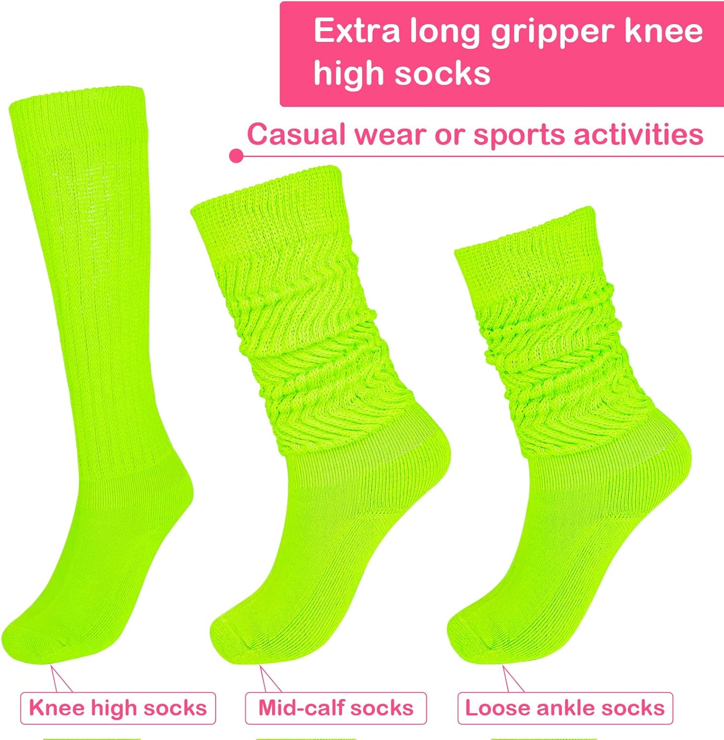 2 Pairs Neon Socks Women, 80 90s Soft Slouch Socks,Extra Long Neon Leg Warmers,90s Outfits NeonAccessories,Glow in the Dark Clothes - Image 5