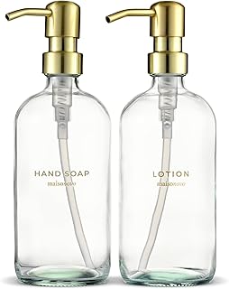 MaisoNovo Soap Dispenser 2-Piece Set | 16.9oz Clear Bottles with Gold St...