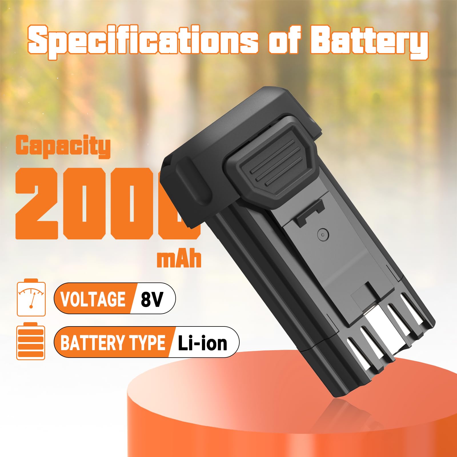 2-pak 8 V 2000 mAh akumulator litowo-jonowy o wyższym bezpieczeństwie i dłuższym czasie pracy – kompatybilny z elektronarzędziami akumulatorowymi Dewalt DCB080, DW4390, DCF680N1, DCF680N2 DCF680G2