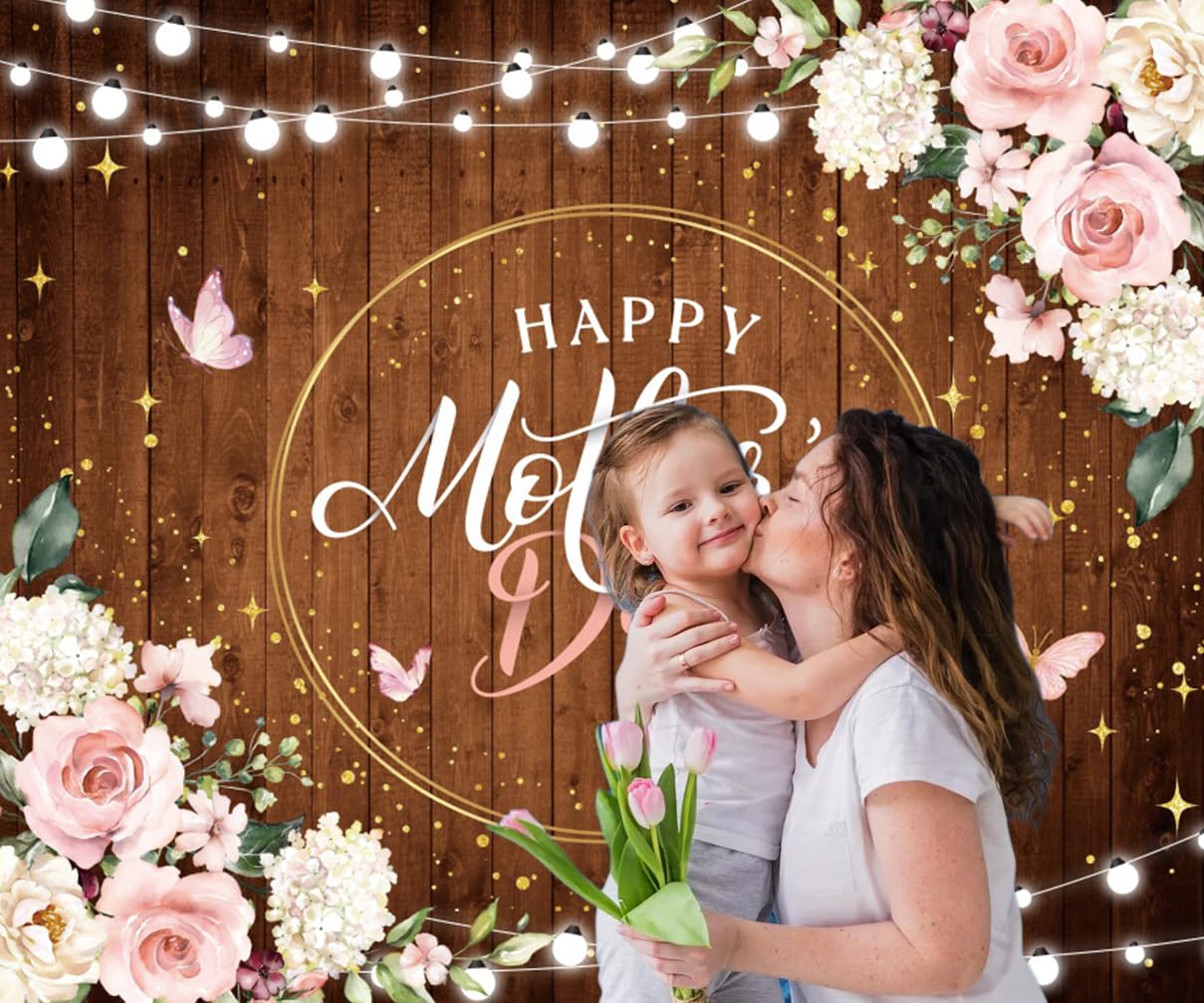 Pavimento in legno Felice Festa della Mamma Sfondo Rosa Fiore Festa della Mamma Sfondo per Fotografia Festa della Mamma Fotografia Sfondo Decorazioni Banner Best Mom Party Supplies Puntelli