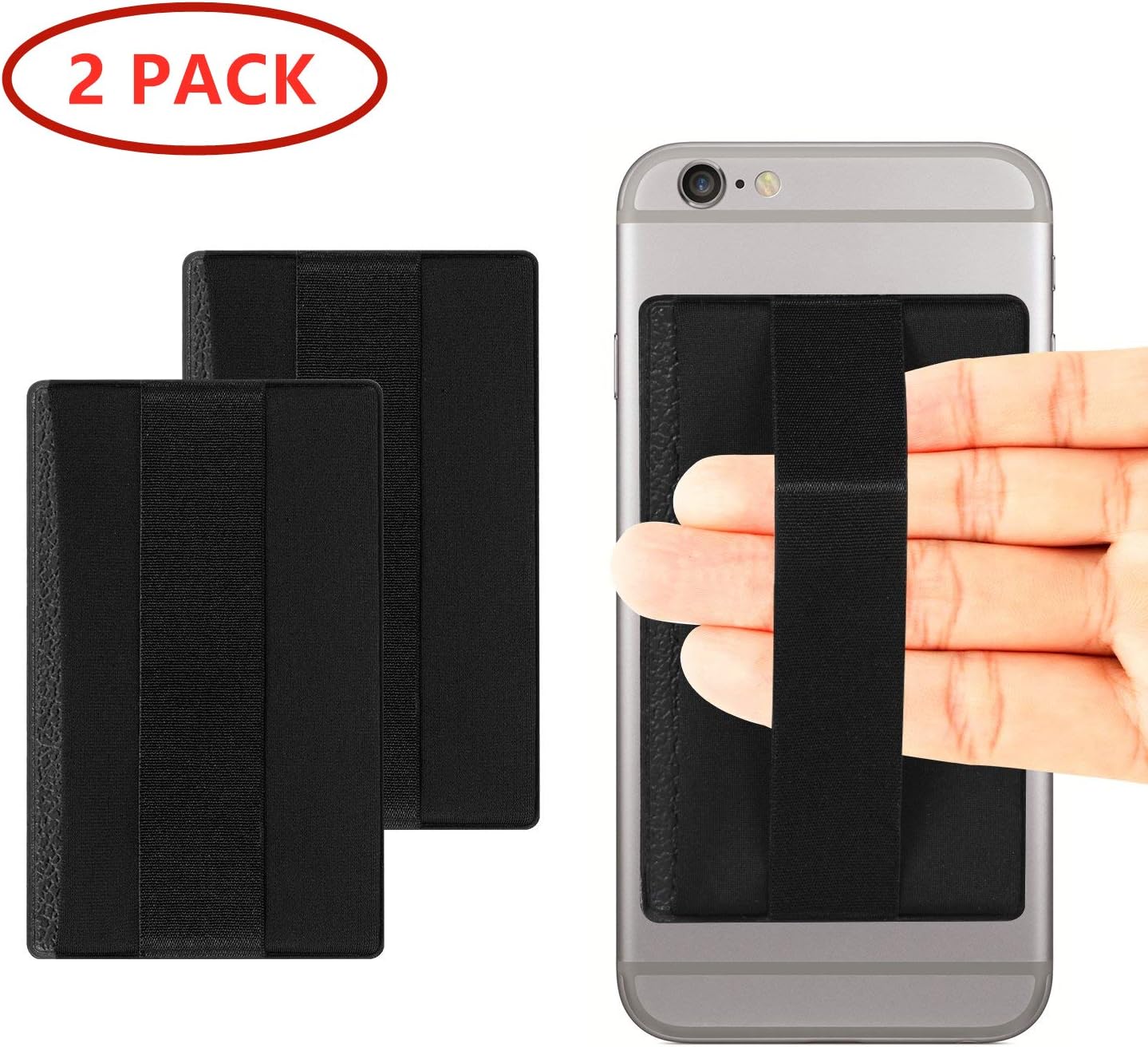 Redlink Iphone Card Holder for Back of Phone,Phone Wallet Stick On by 3M Self Adhesive,Credit Card Holder for Cell Phone iphone,Black Phone Pocket Sleeve Pouch with Band