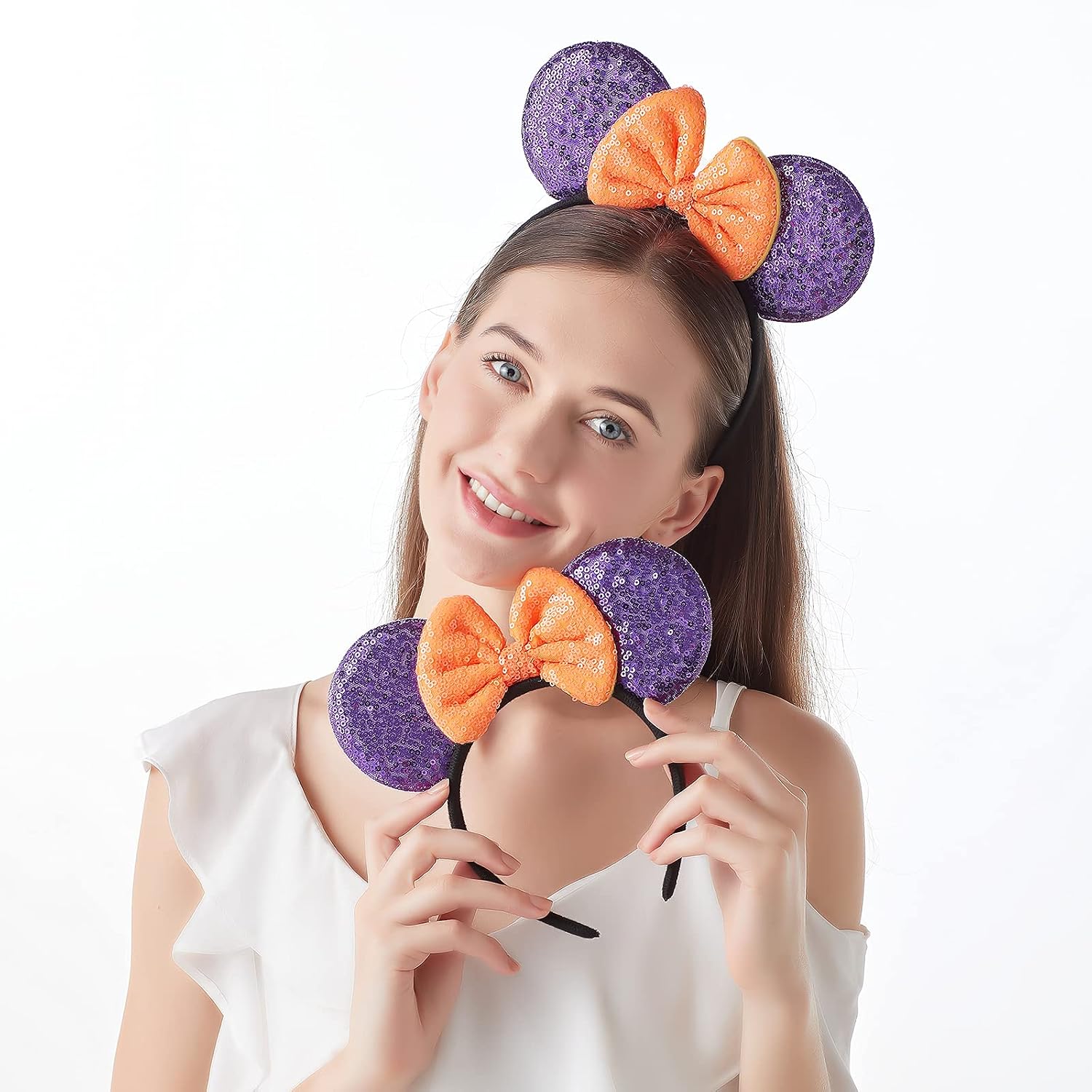 Mouse Ears Headbands ,2Pcs Shiny Bows Mouse Ears for Kids Girls Women Princess Party Decorations Cosplay