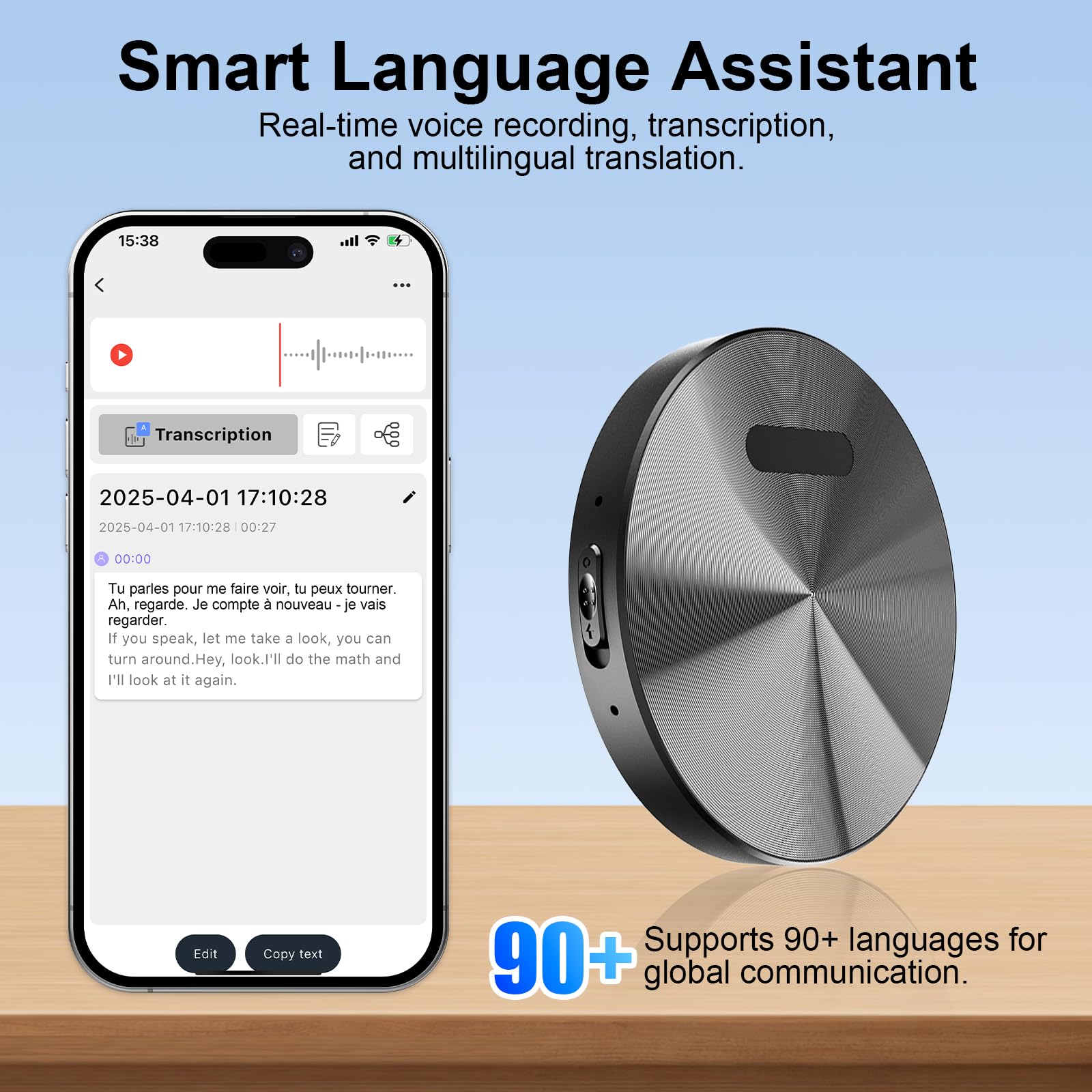 KI Grabadora de voz digital 64 GB – Mini grabadora magnética con ChatGPT, control de aplicaciones, transcripción en tiempo real, traducción y resumen, cancelación de ruido