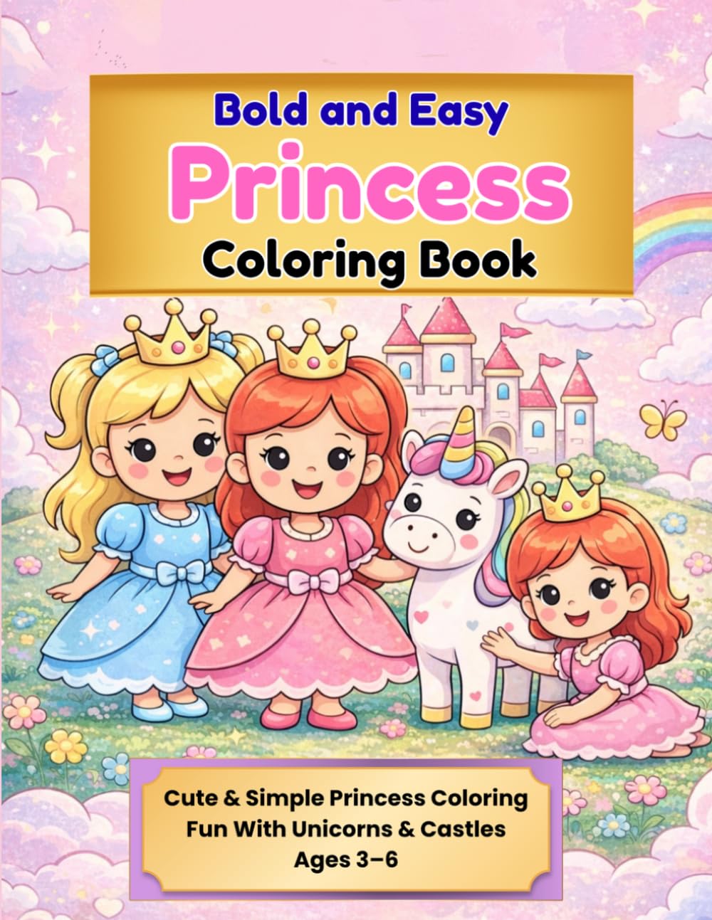 Bold and Easy Princess Coloring Book: Cute and Simple Princess Coloring Pages with Unicorns, Castles, and Magical Fun for Toddlers and Preschoolers