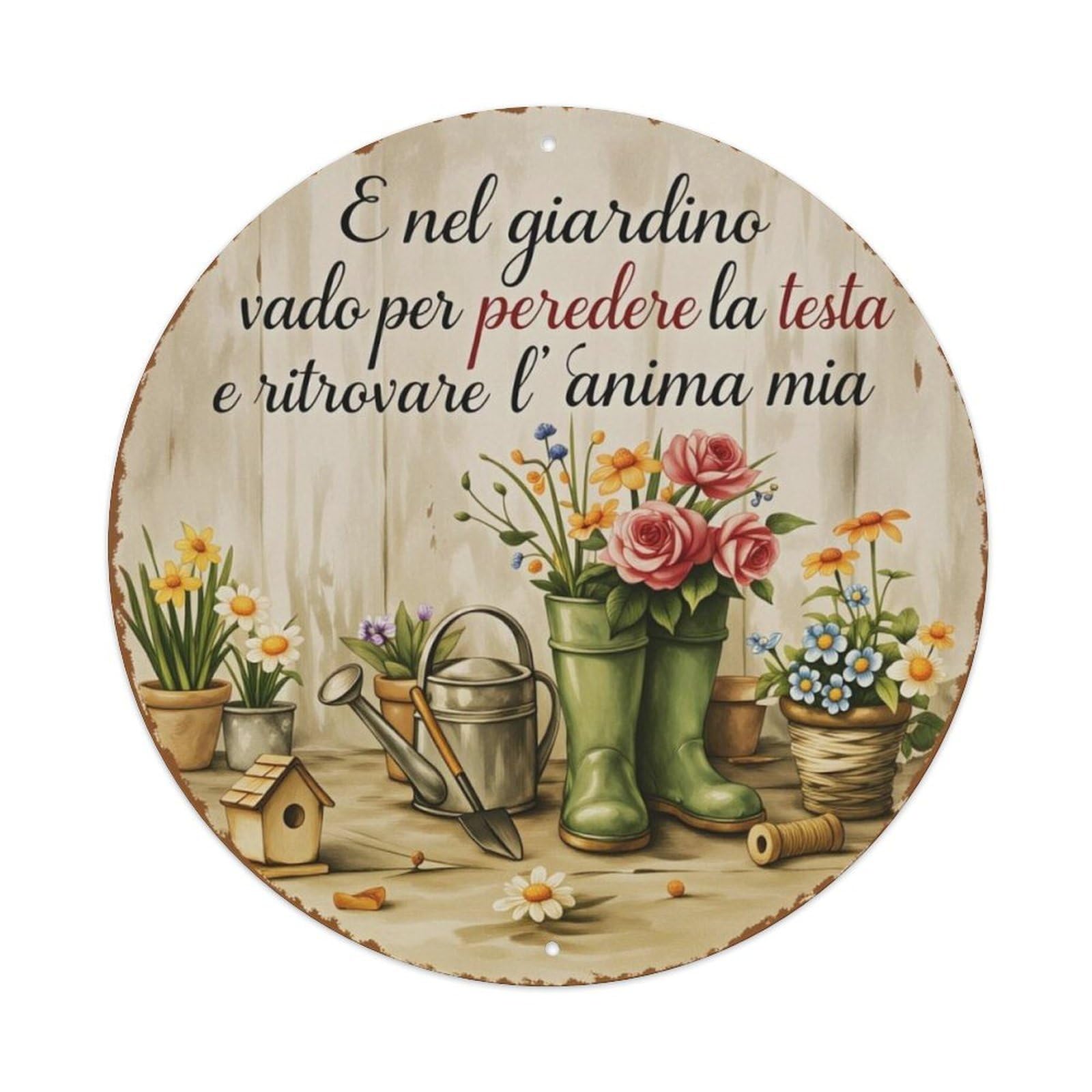 Ldfuieksufg Style Italian Garden Floral Vintage Round Decor Sign Vintage Aluminium Metal Sign, Retro Wall Decor For Home, Bar, Garage & Farmhouse 20X20cm