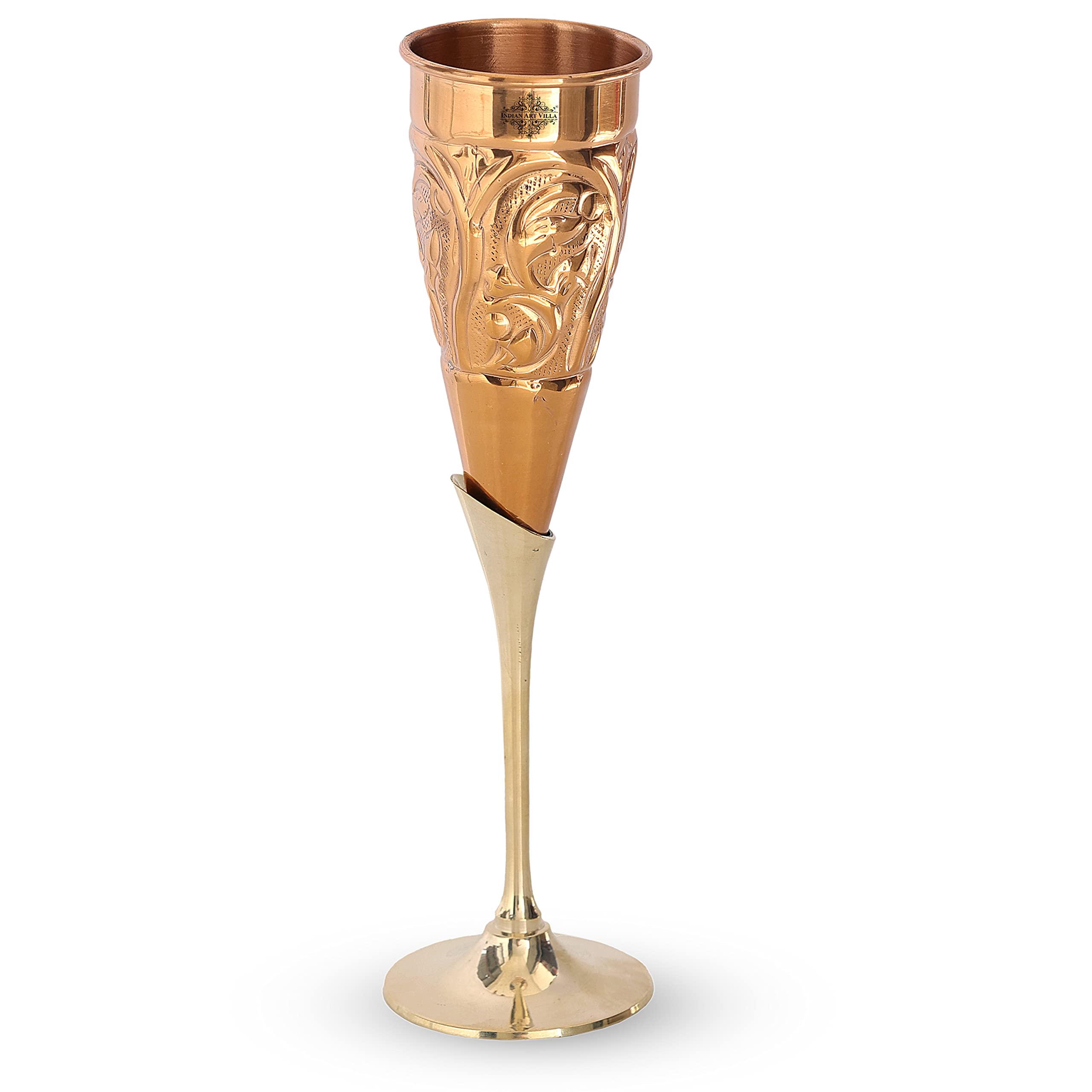 INDIAN ART VILLA Copper Designer Champagne Wine Flute Glass, 200 ML - Elegant Drinkware for Wine, Champagne & Cocktails, Perfect for Bar, Hotel & Restaurant 1