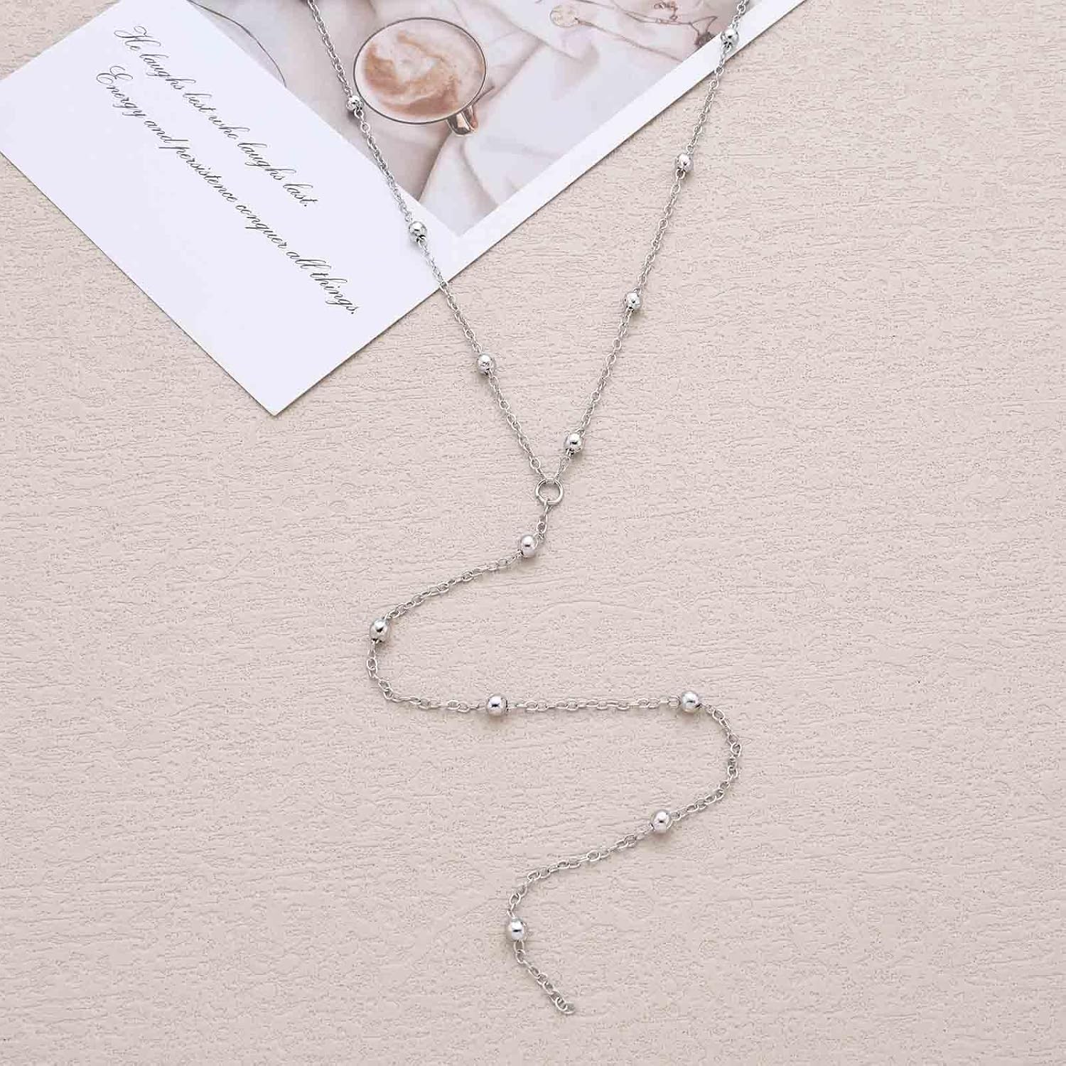 Vintage Gold Bead Back Chain Necklace Ball Chain Y Back Necklace Minimalist Y Back Necklaces Long Y Lariat Necklaces Wedding Bridal Body Chains Summer Beach Backless Dress Jewelry for Women - Image 6