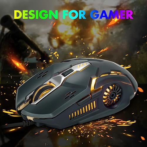 Miniatura 7 de CHONCHOW Gaming Mouse, Wired Mouse, Mouse for Laptops, 3200 DPI LED Backlight 6 Button, 7 Color Breathing Lights with 1.5M Cable for Gamers, Silent