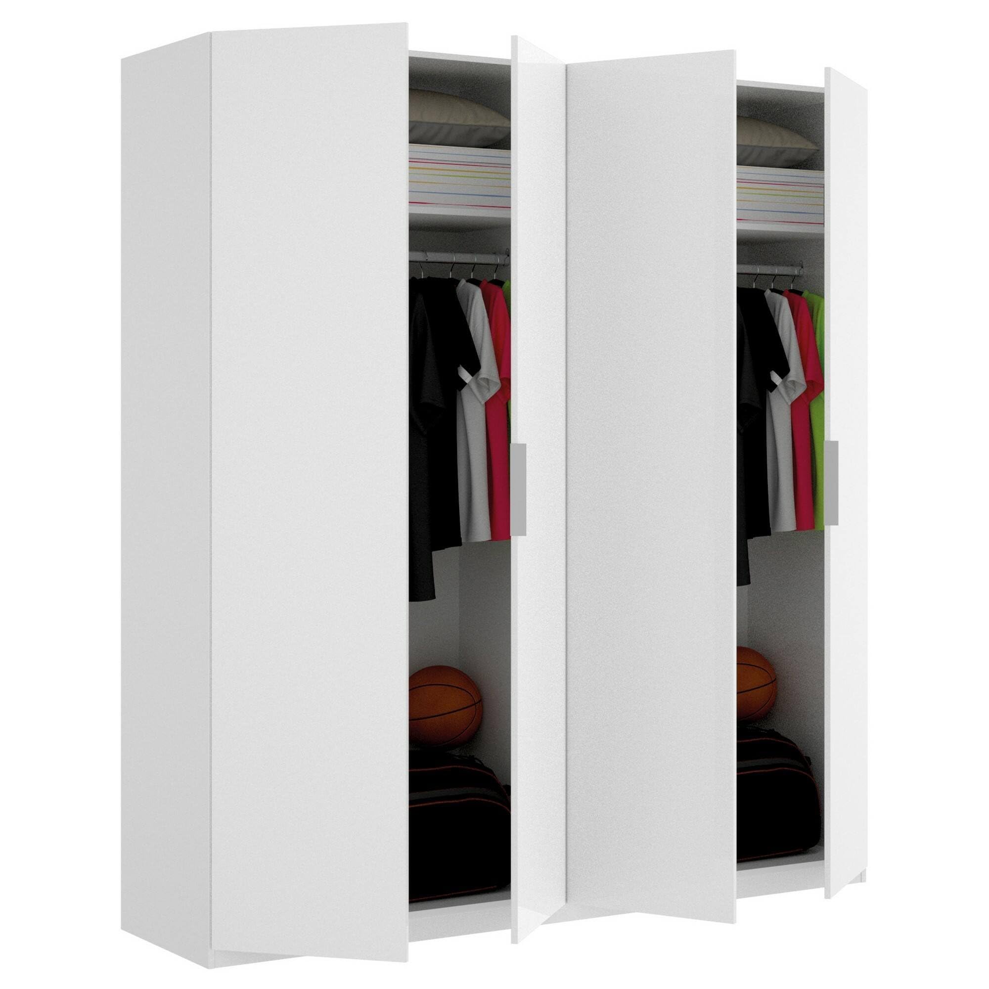 Dmora - Guardaroba grande Prado, Mobile appendiabiti per camera da letto, Armadio a 4 ante battenti, 180x52h204 cm, Bianco