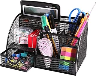 デスクオーガナイザー 卓上収納 ボックス 卓上 小物入れ デスク 収納 引き出し スチール製 小物ケース 金属製 文房具 収納 大容量 ペン立て おしゃれ リモコン スタンド 多機能 ラックペンホルダー 事務用品 机上用 （7格 黒）
