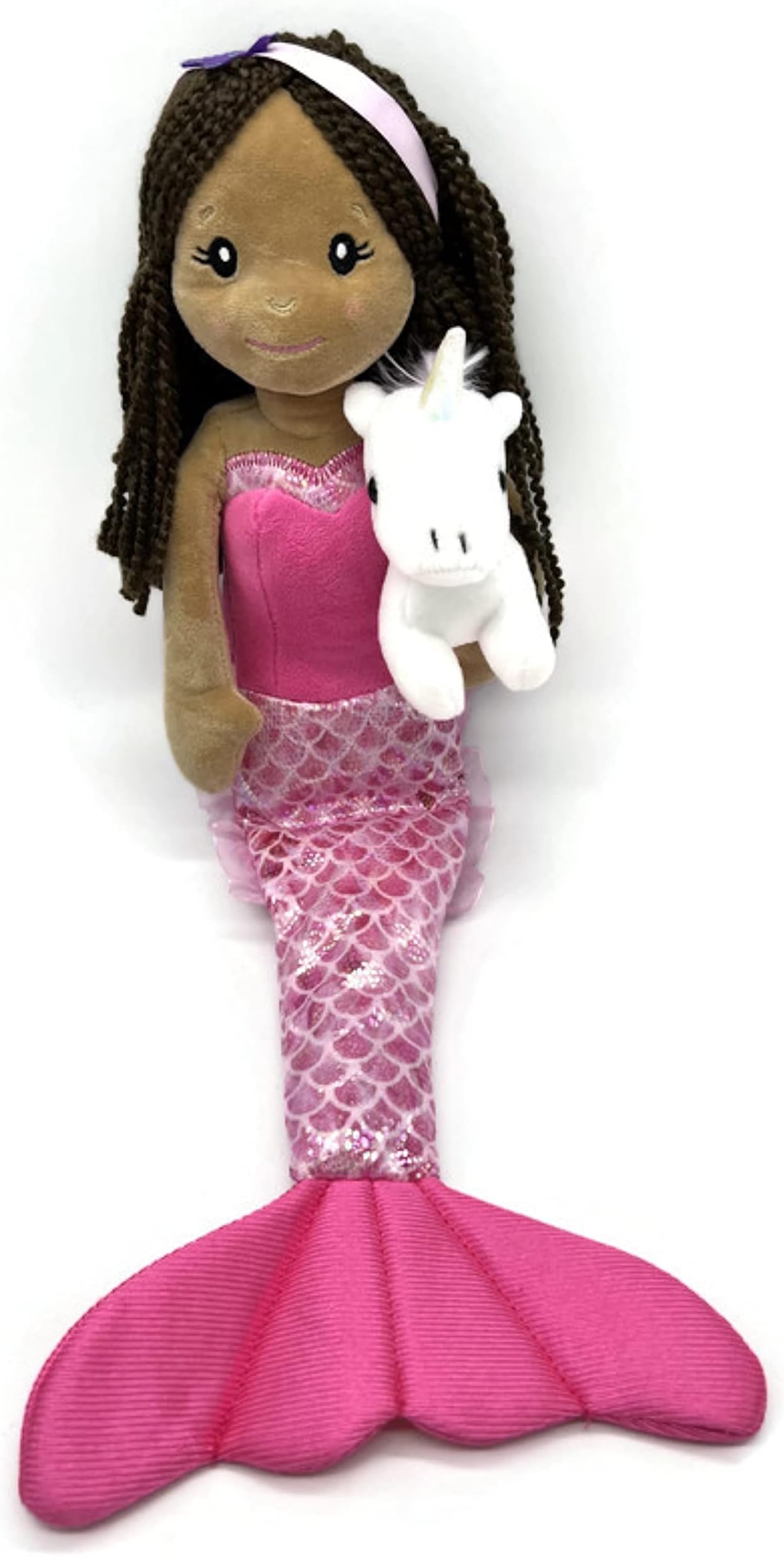 The Petting Zoo Mermaid Doll with Small Unicorn Stuffed Animal- Great Gifts for Girls, 17 in (Dark Skin)